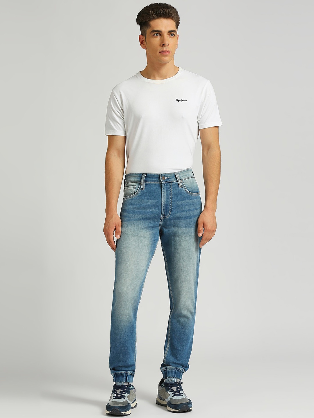 

Pepe Jeans Men Tapered Fit Clean Look Heavy Fade Stretchable Jeans, Blue