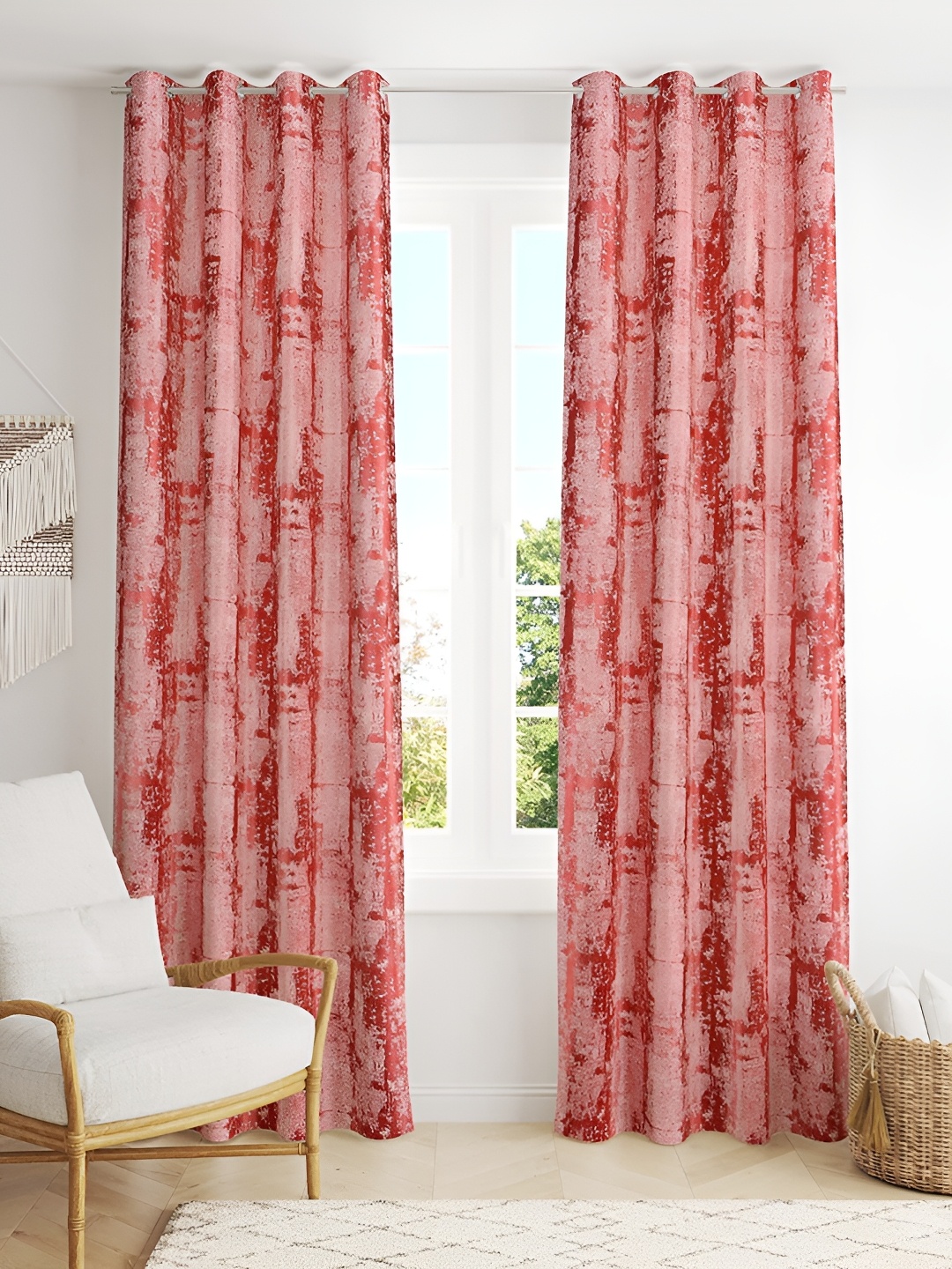 

LAFIONA Maroon 2 Pieces Abstract Printed Black Out Long Door Curtains