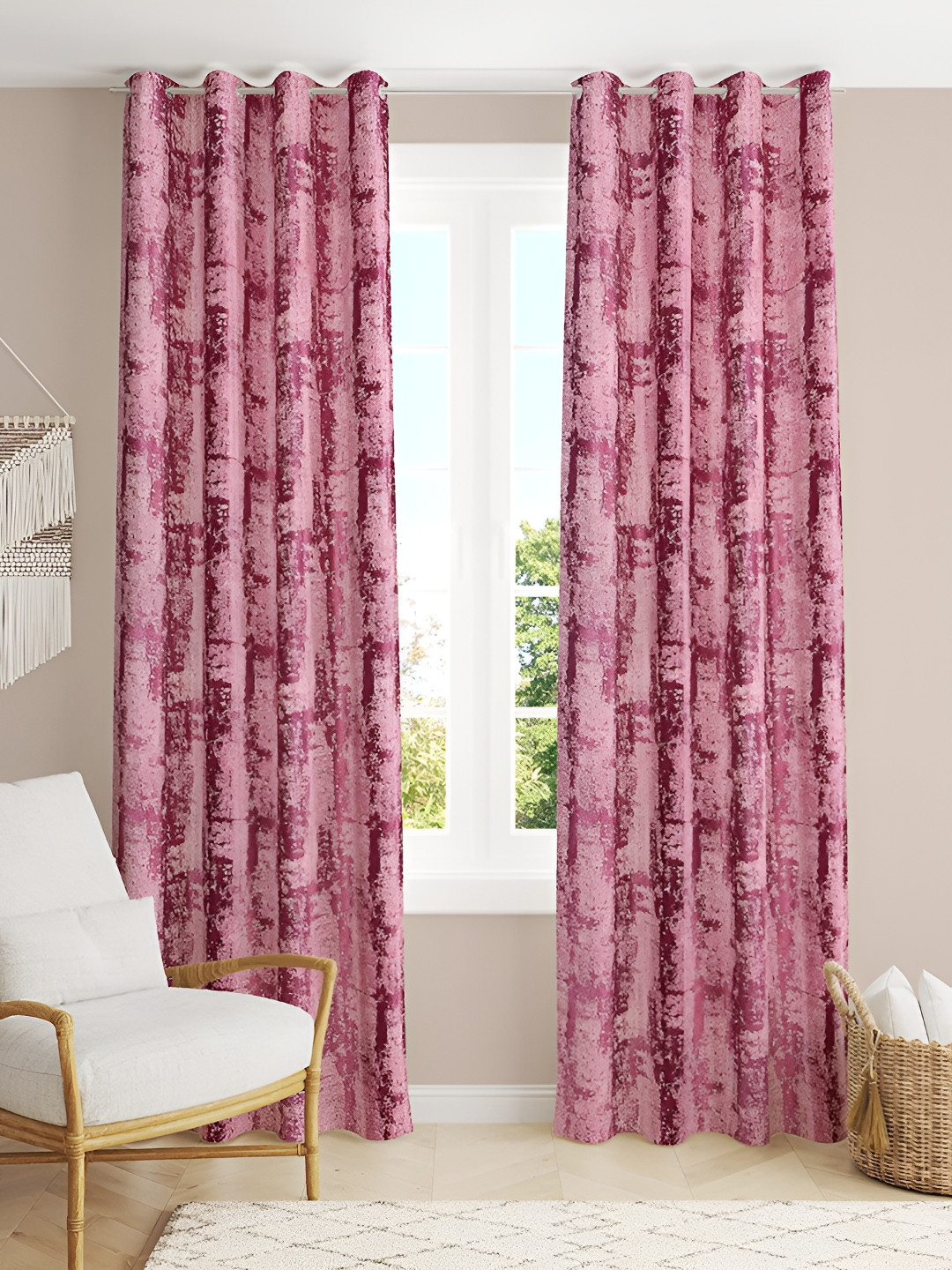 

LAFIONA Pink 2 Pieces Black Out Long Door Curtain