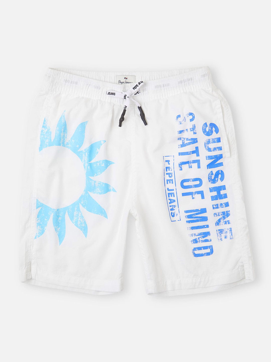 

Pepe Jeans Boys Typography Printed Mid-Rise Pure Cotton Shorts, White
