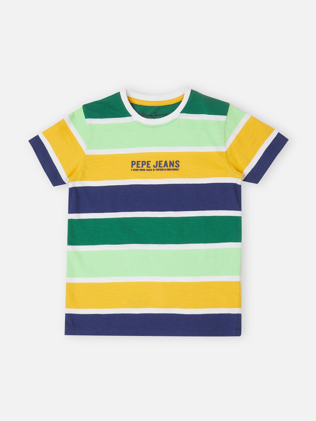 

Pepe Jeans Boys Striped Round Neck Short Sleeves Pure Cotton Casual T-shirt, Yellow