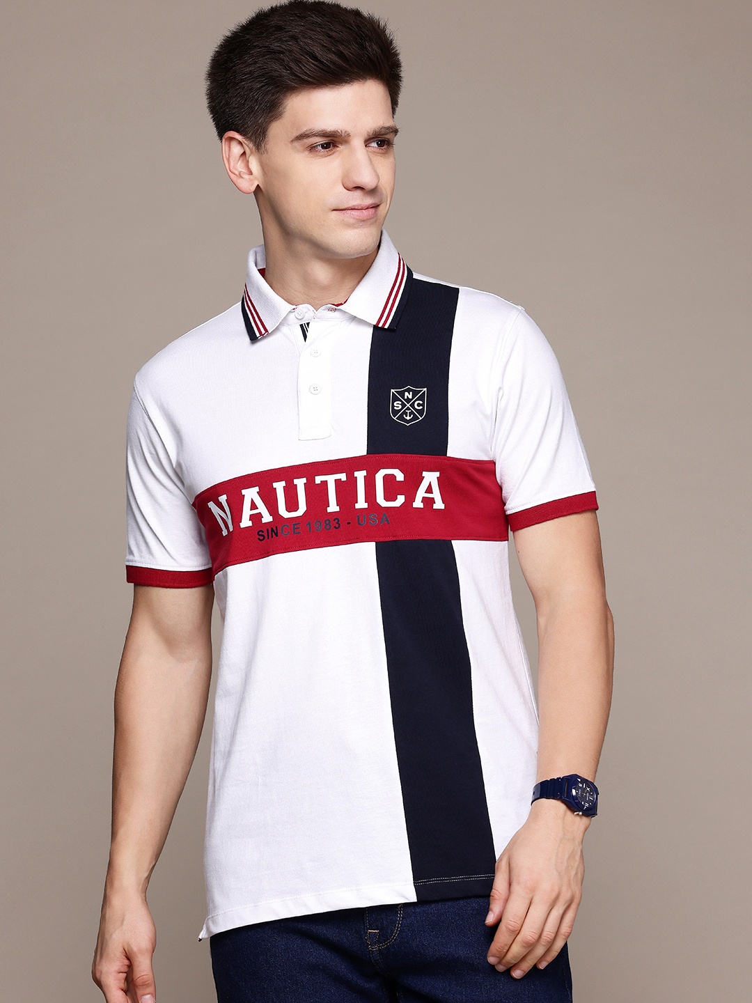 

Nautica Printed Polo Collar Pure Cotton Nautical T-shirt, White