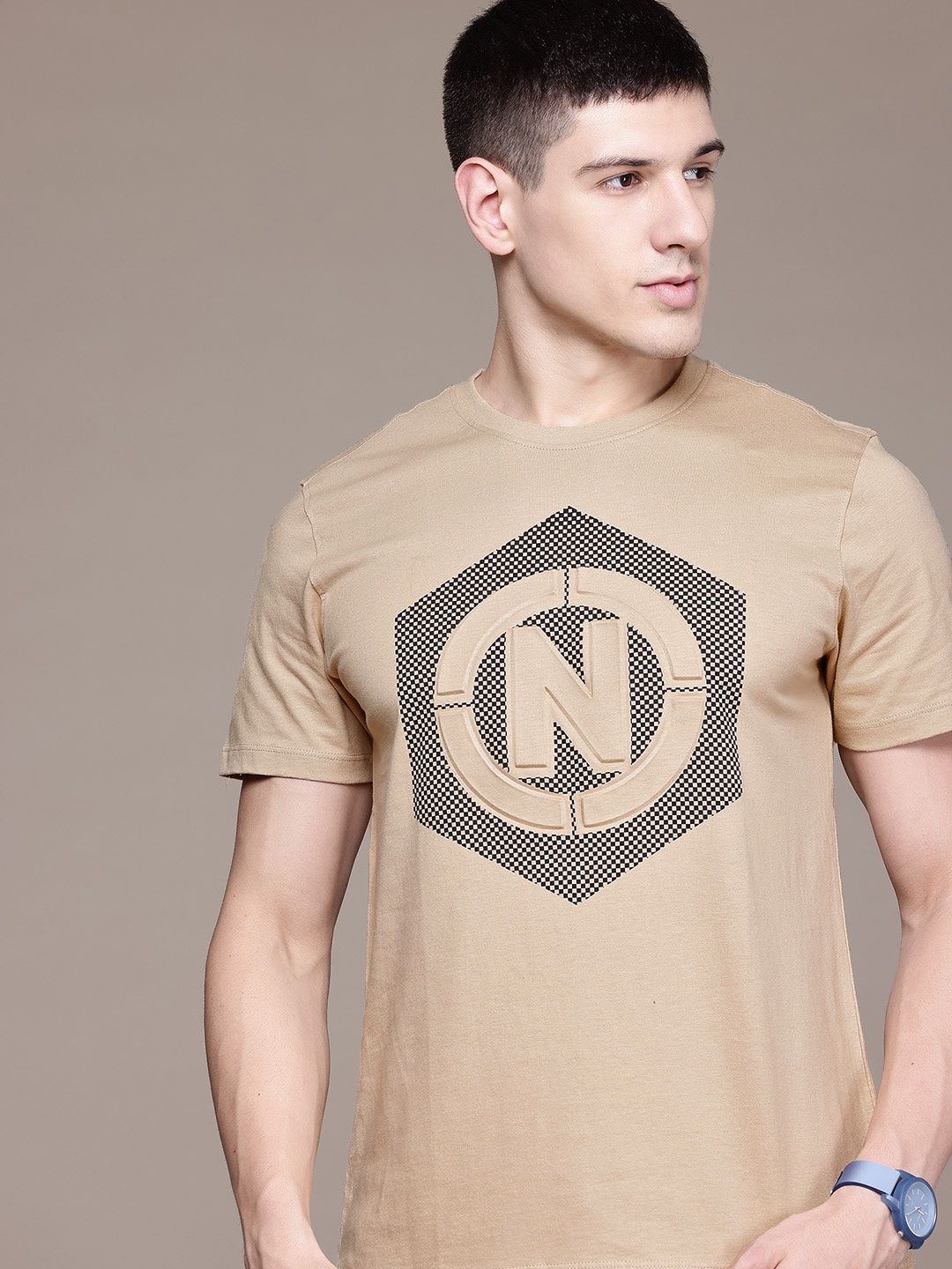 

Nautica Pure Cotton Graphic Printed T-shirt, Beige