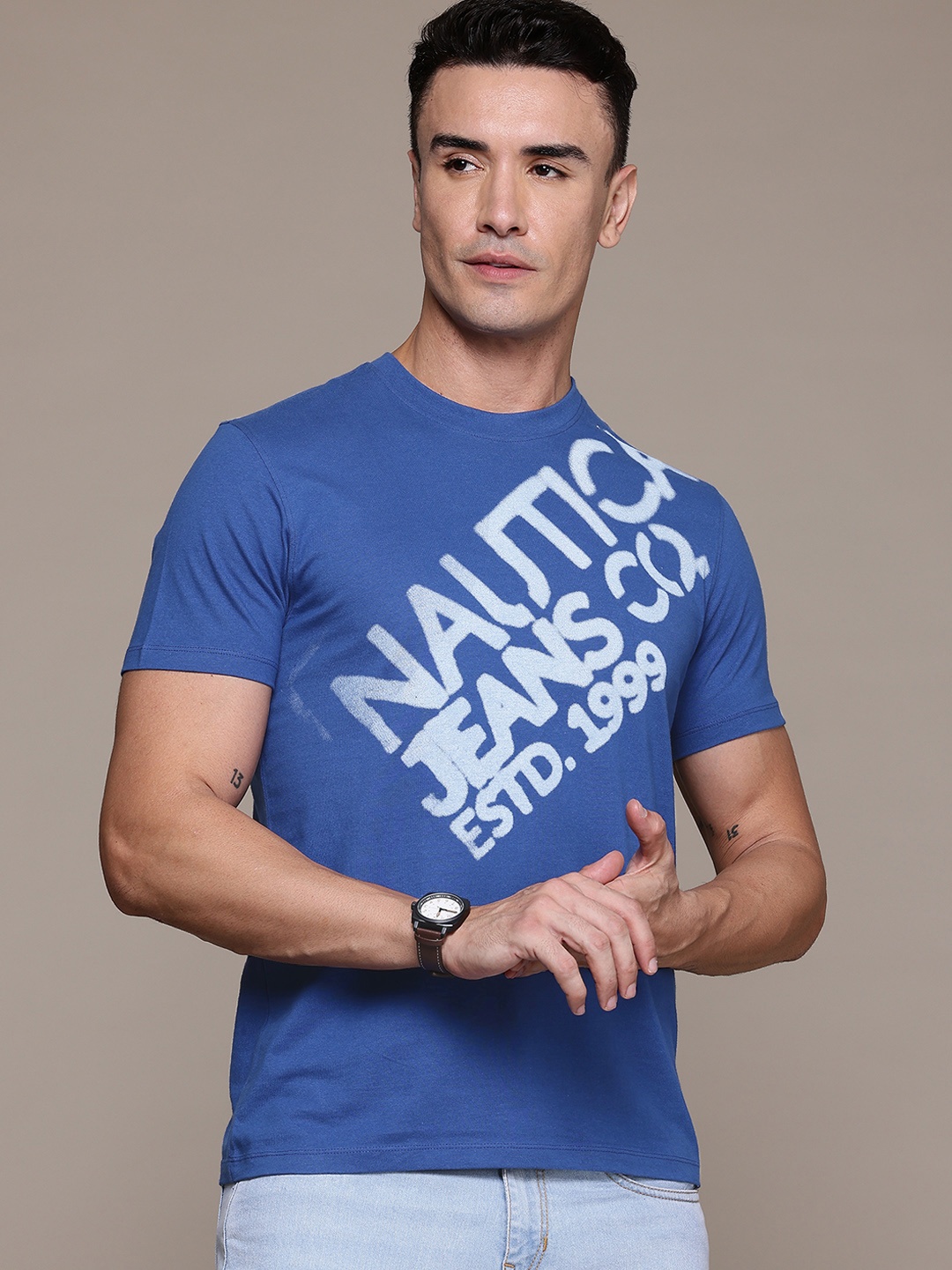 

Nautica Brand Logo Printed Pure Cotton T-shirt, Blue