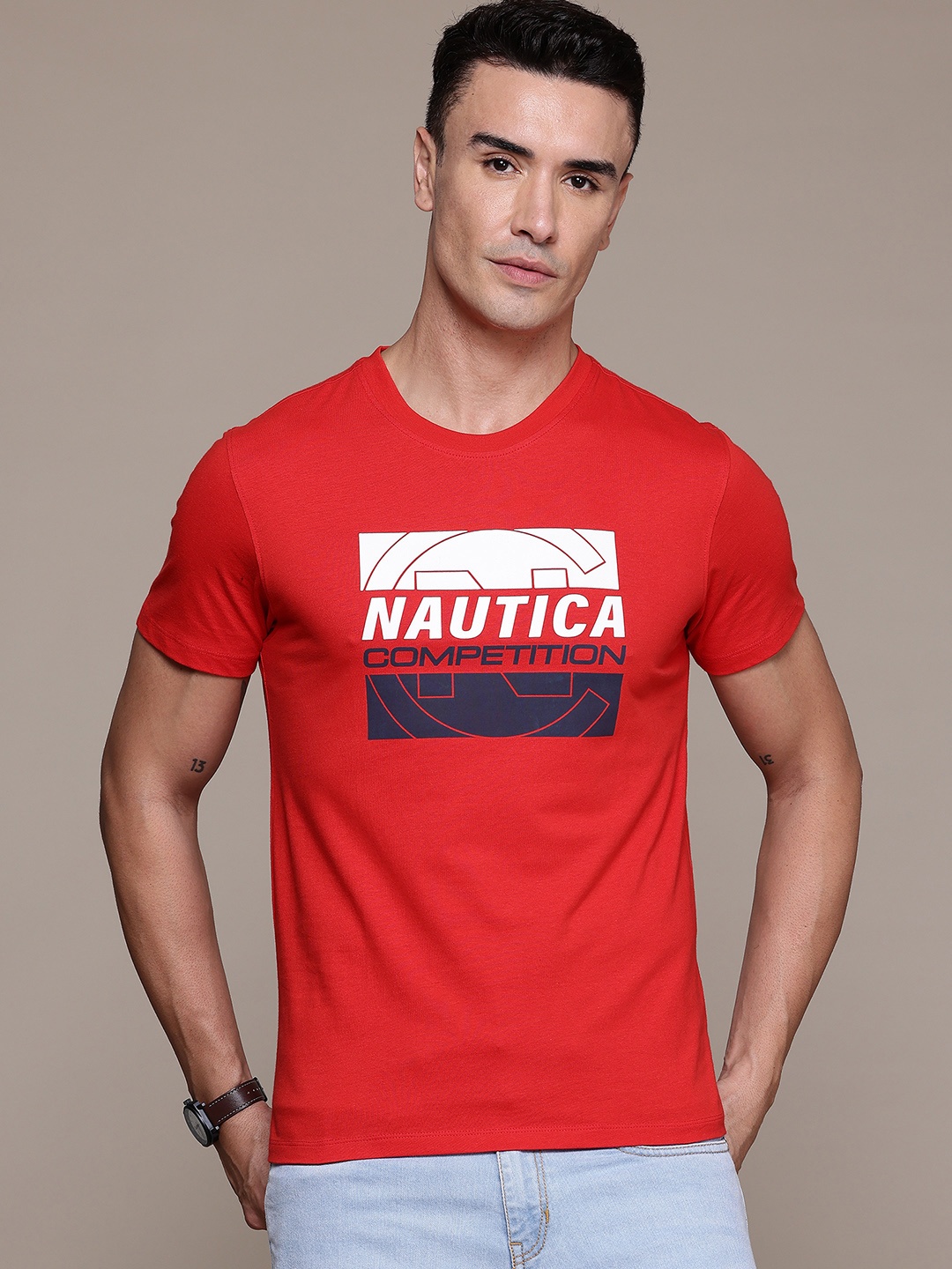 

Nautica Brand Logo Printed Pure Cotton T-shirt, Red