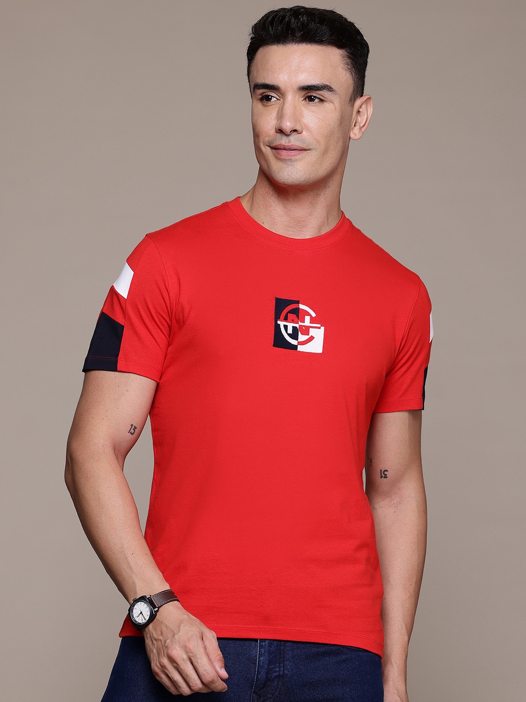 

Nautica Embroidered Pure Cotton T-shirt, Red