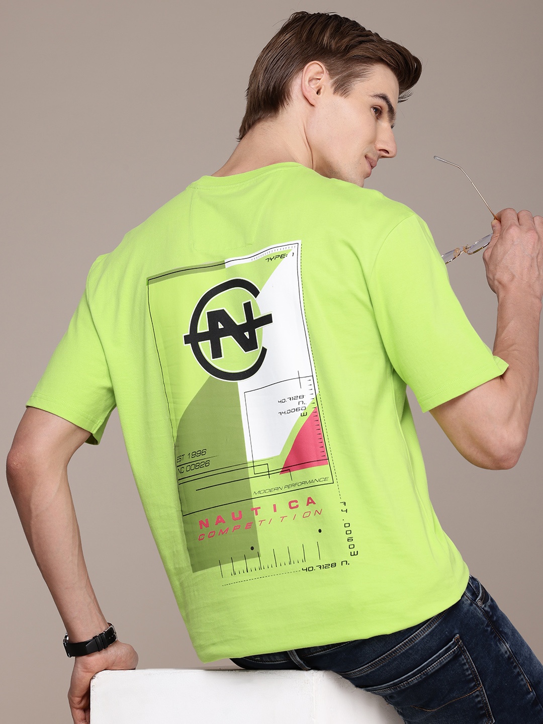 

Nautica Typography Printed High IQ Pure Cotton T-shirt, Fluorescent green