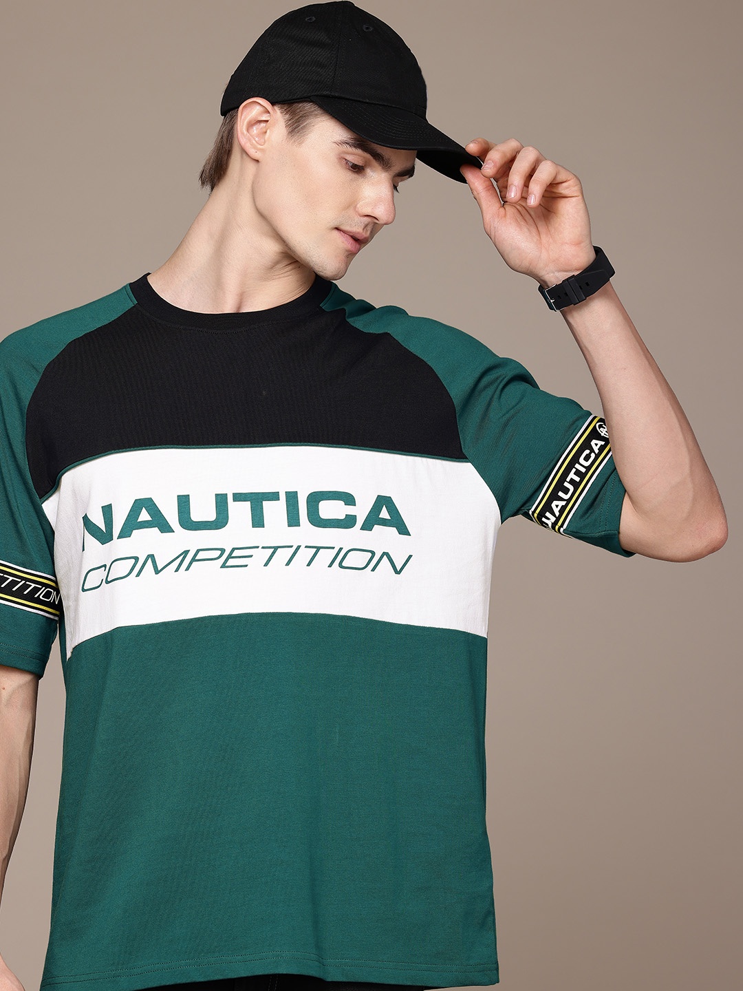 

Nautica High IQ Colourblocked Pure Cotton T-shirt, Green