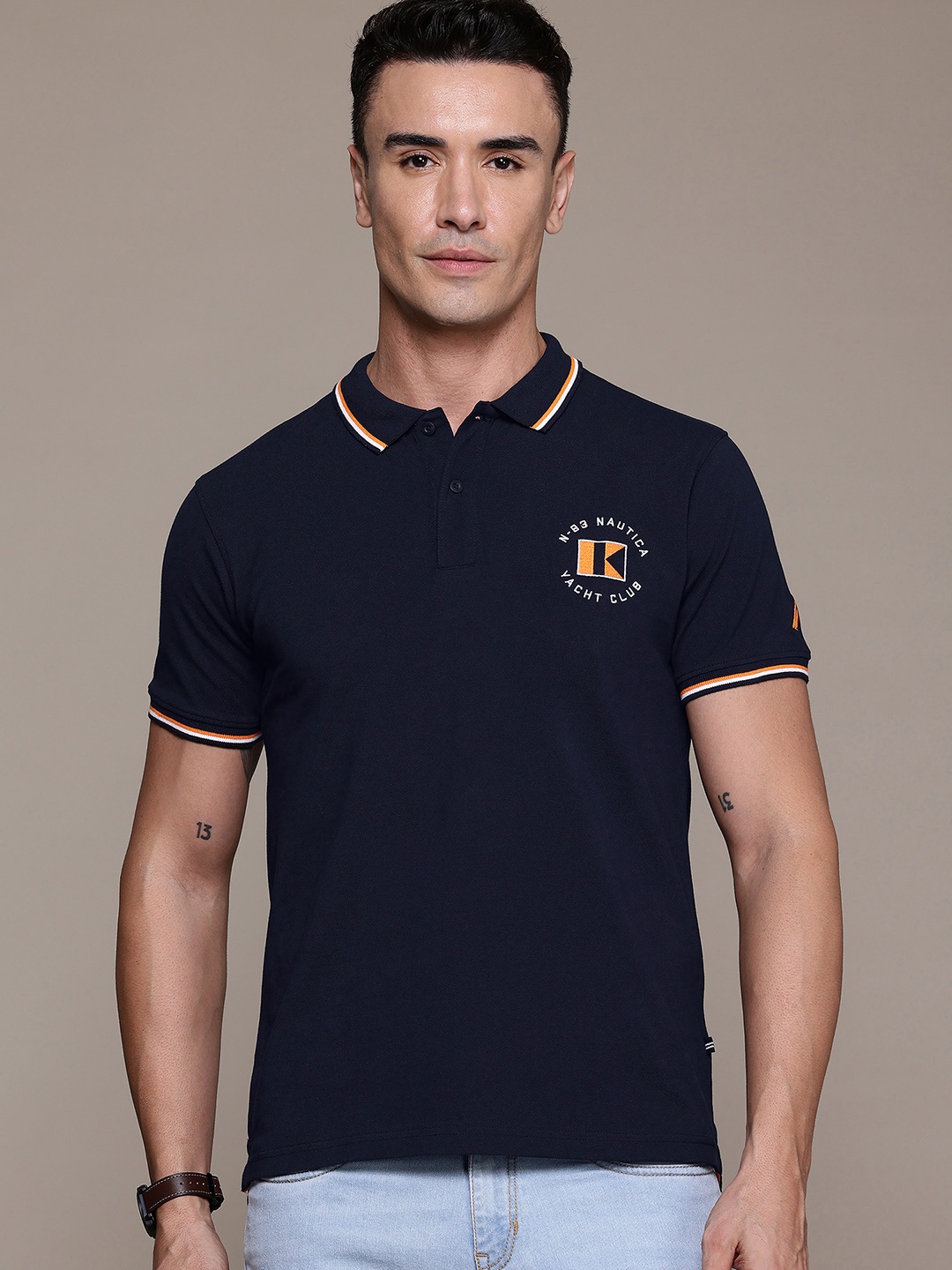 

Nautica Men Polo Collar Pure Cotton T-shirt, Navy blue