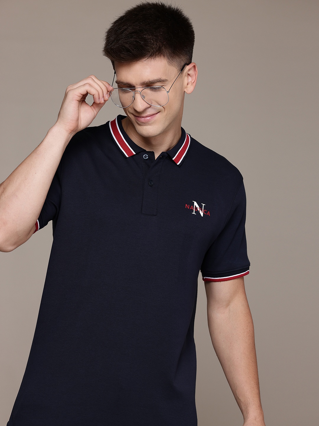 

Nautica Polo Collar Pure Cotton T-shirt, Navy blue