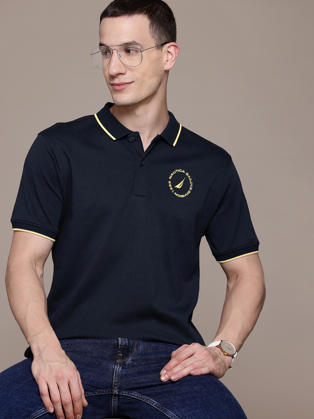

Nautica Polo Collar Pure Cotton T-shirt, Navy blue