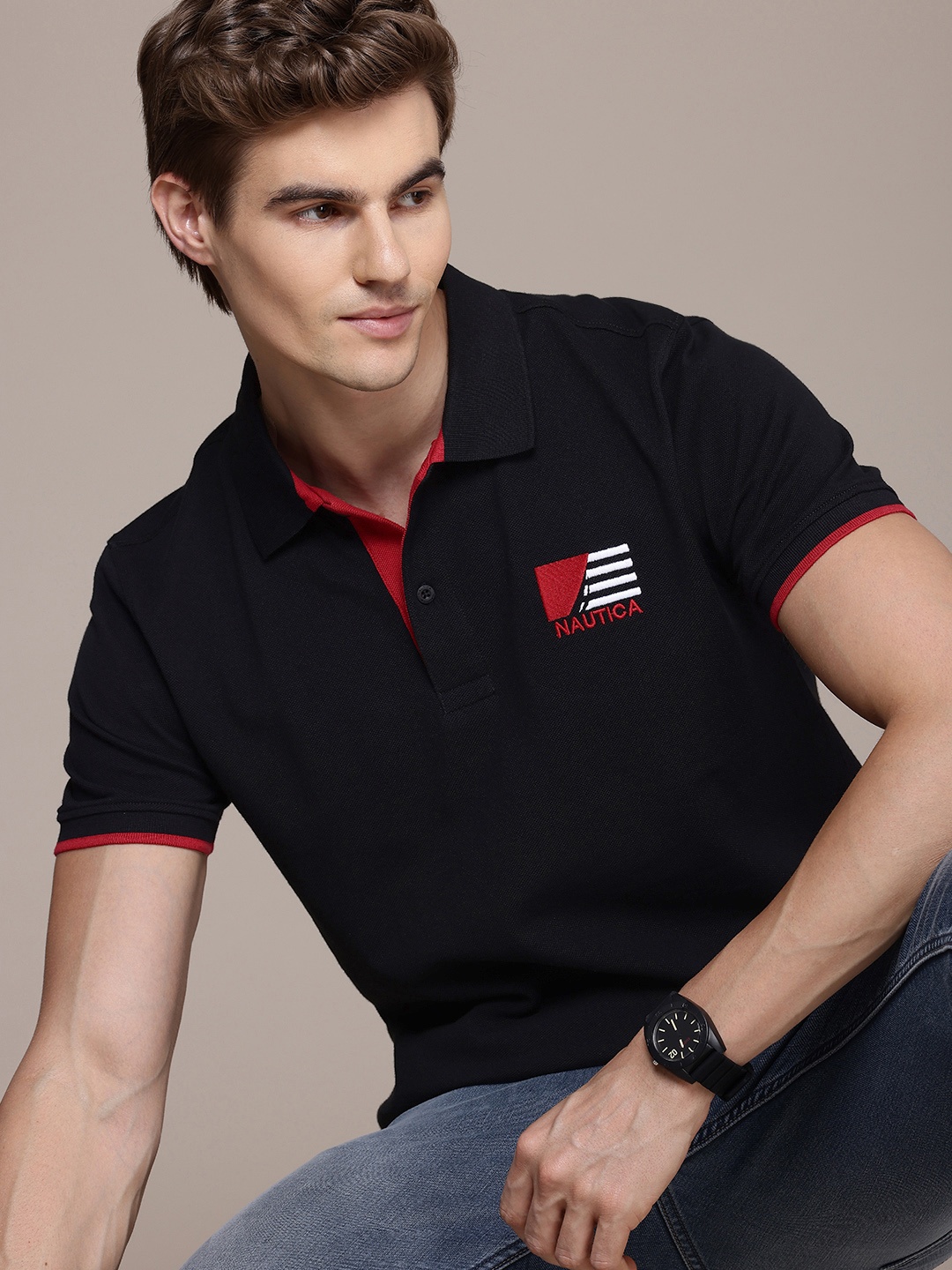 

Nautica Polo Collar Pure Cotton T-shirt, Black