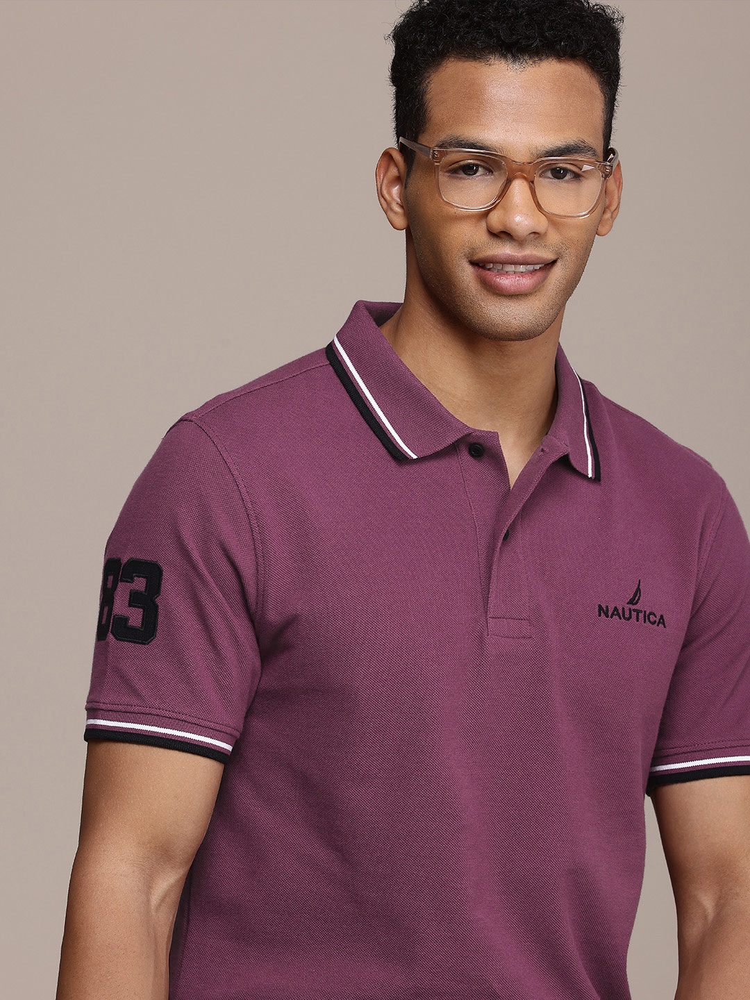 

Nautica Polo Collar Pure Cotton T-shirt, Purple