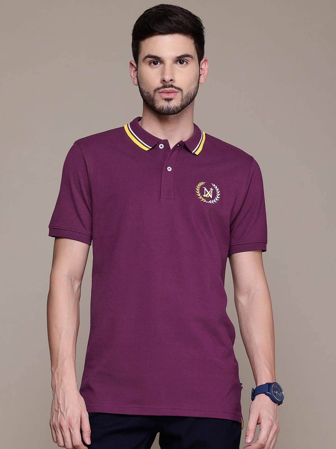 

Nautica Polo Collar Pure Cotton T-shirt, Purple