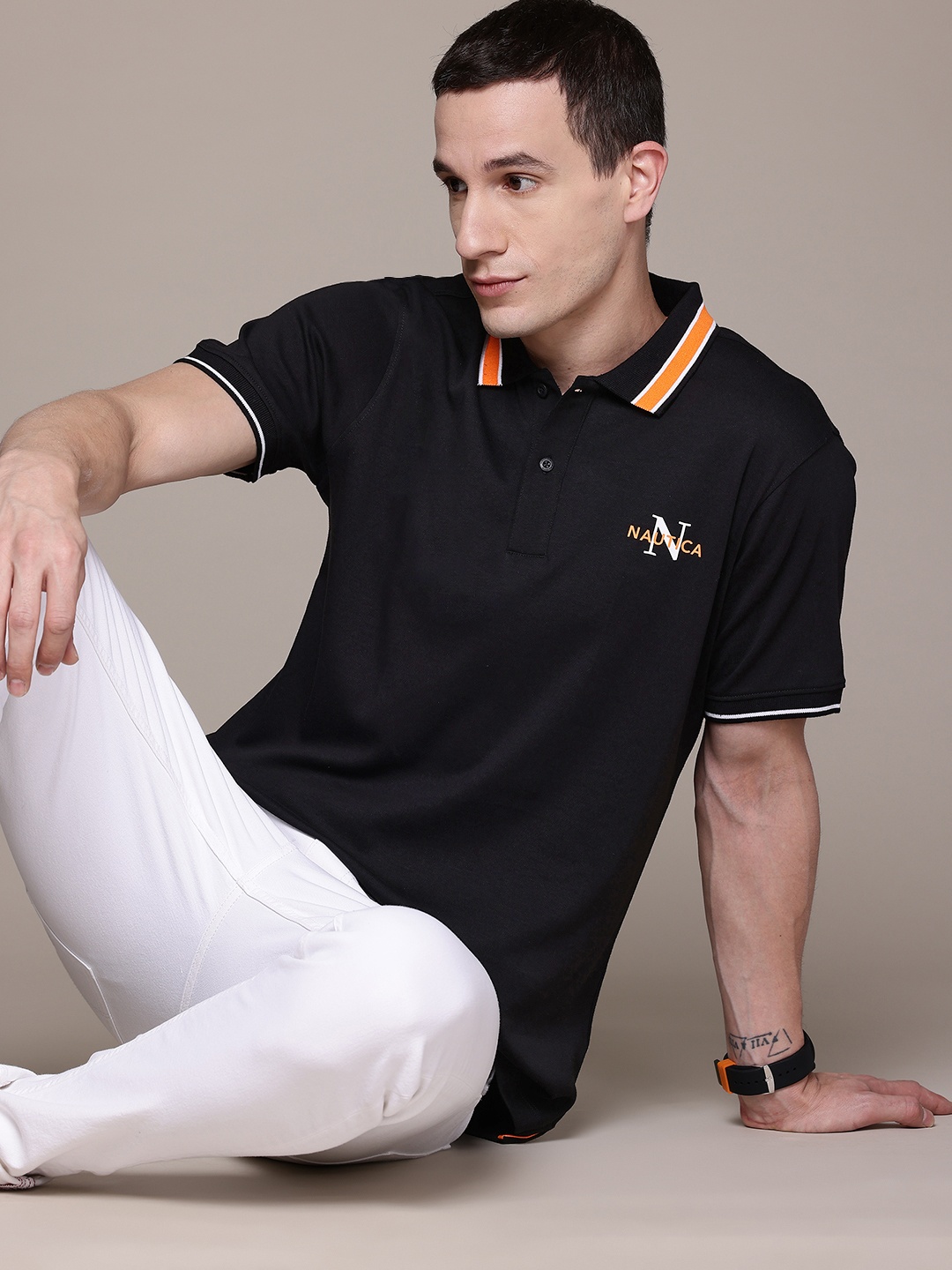 

Nautica Pure Cotton Polo Collar T-shirt, Black