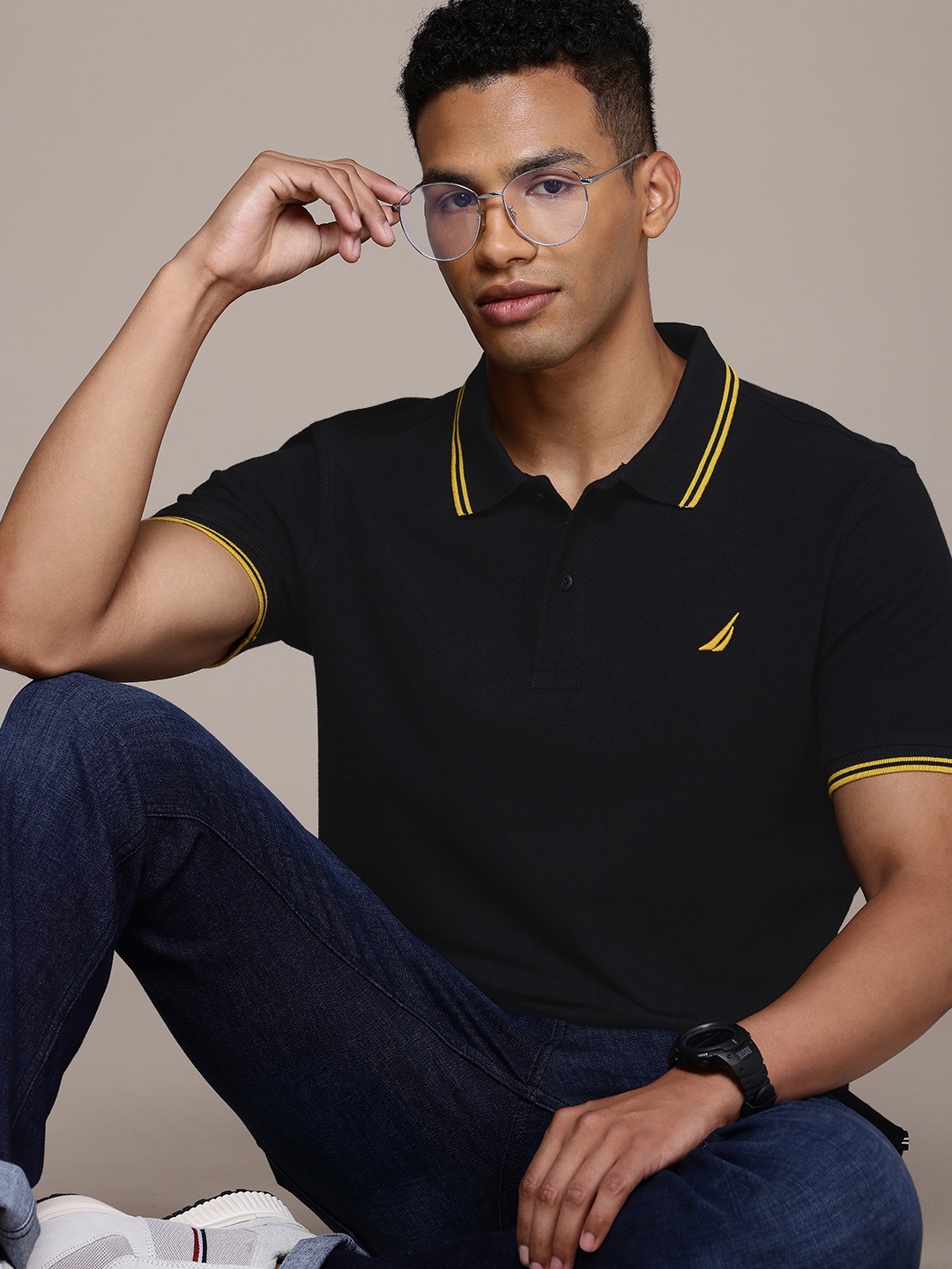 

Nautica Polo Collar Pure Cotton T-shirt, Black