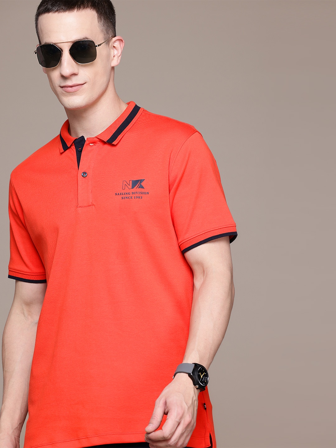 

Nautica Men Polo Collar Pure Cotton T-shirt, Coral