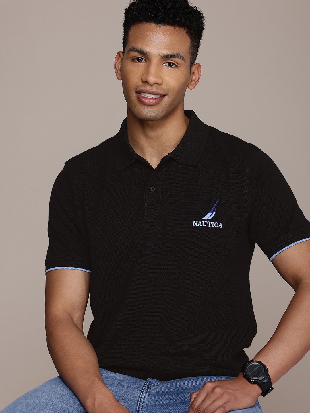 

Nautica Polo Collar Pure Cotton T-shirt, Black