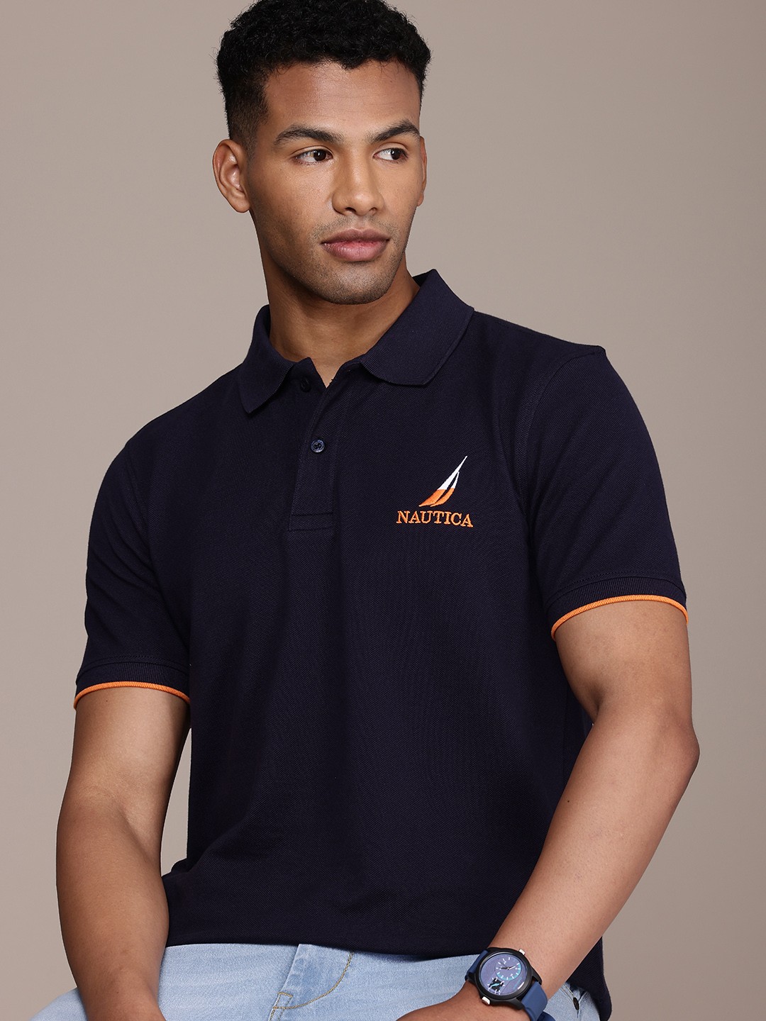 

Nautica Polo Collar Pure Cotton T-shirt, Navy blue