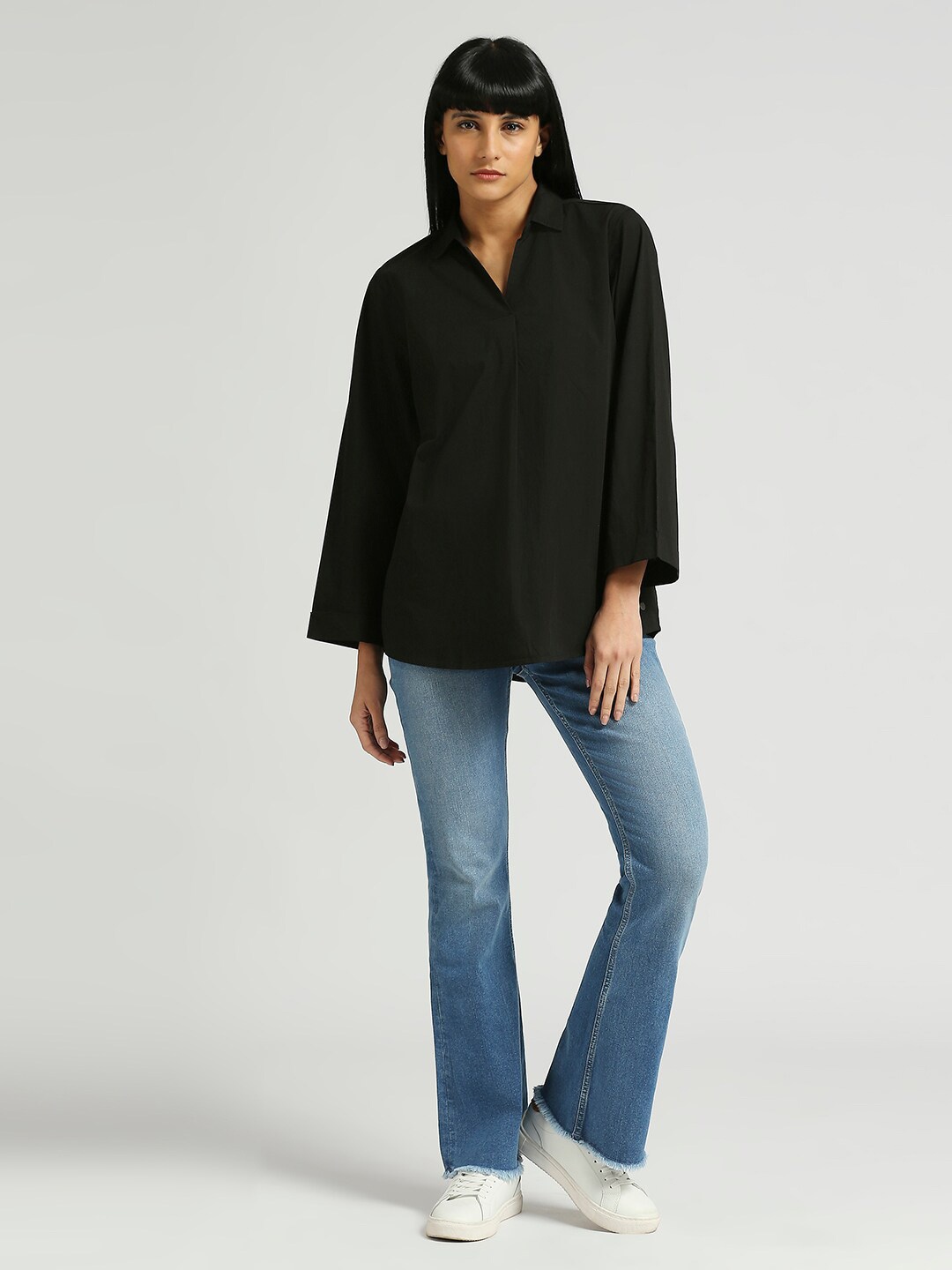 

Pepe Jeans Shirt Collar Long Sleeves Cotton Shirt Style Top, Black