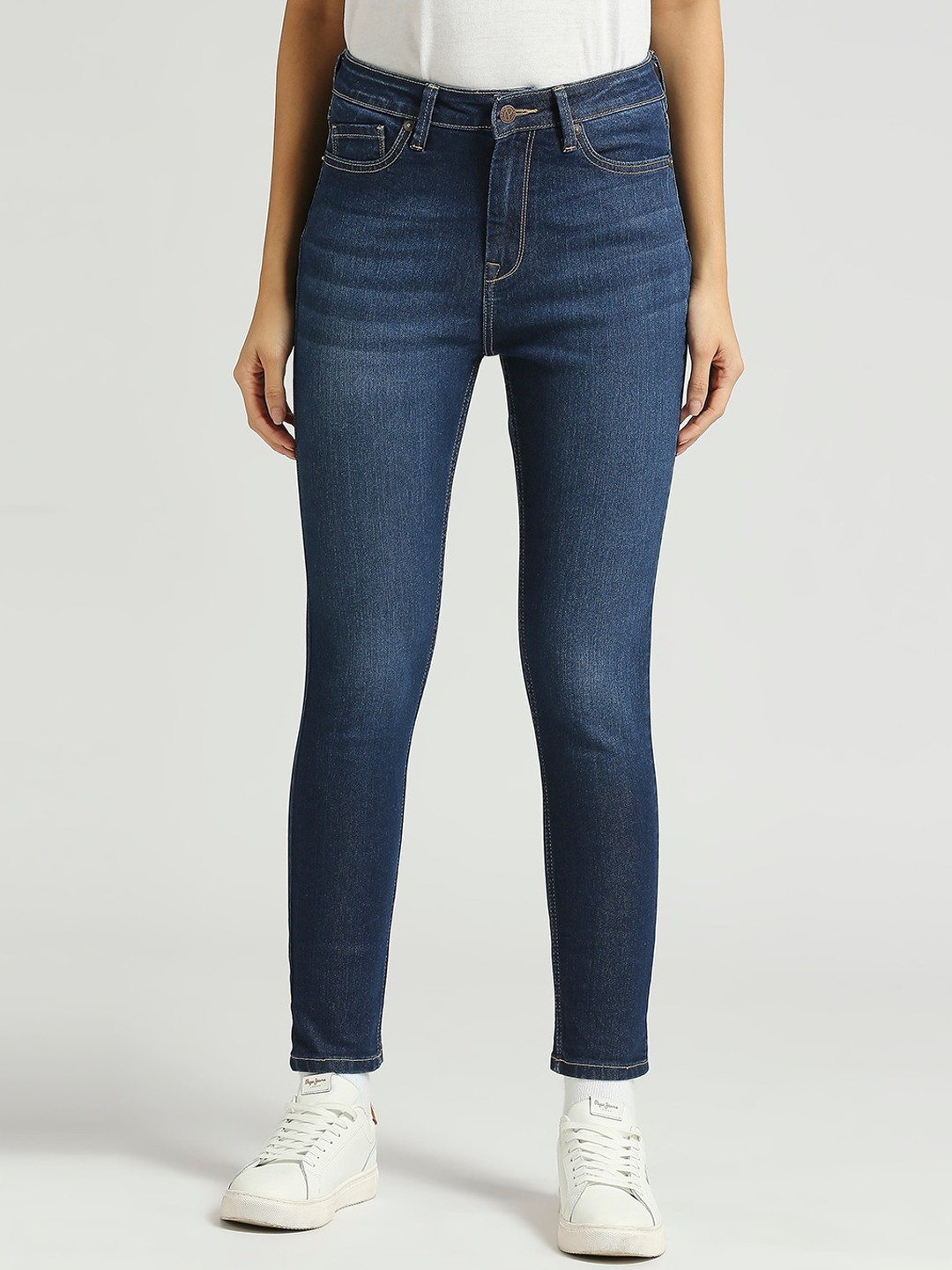 

Pepe Jeans Women Skinny Fit High-Rise Light Fade Stretchable Jeans, Blue