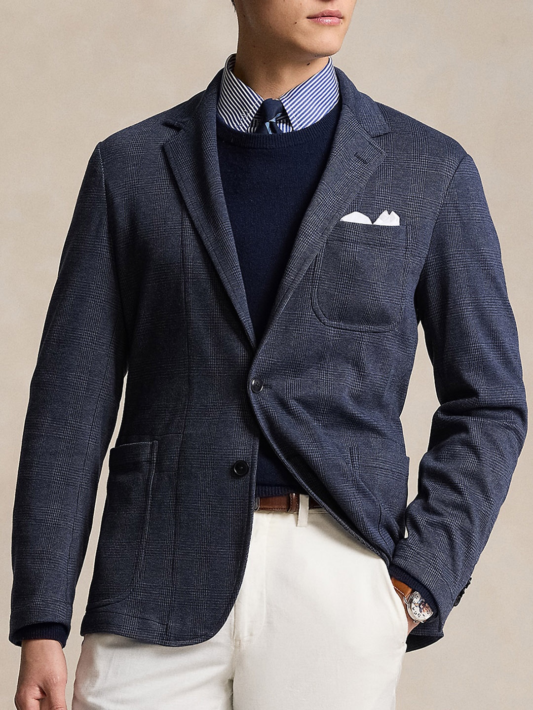

Polo Ralph Lauren Checked Slim-Fit Single Breasted Casual Blazer, Navy blue