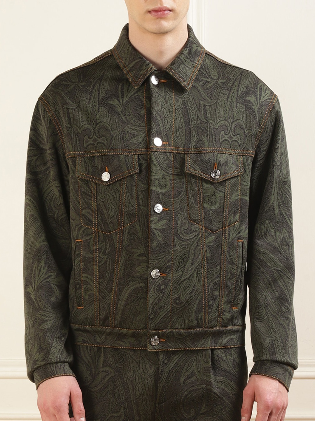 

ETRO Abstract Printed Denim Jacket, Green