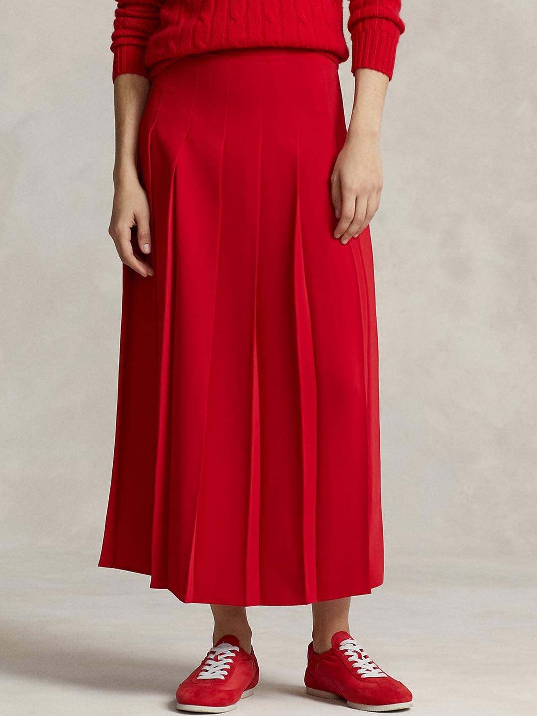 

Polo Ralph Lauren Pleated A-Line Maxi Skirt, Red