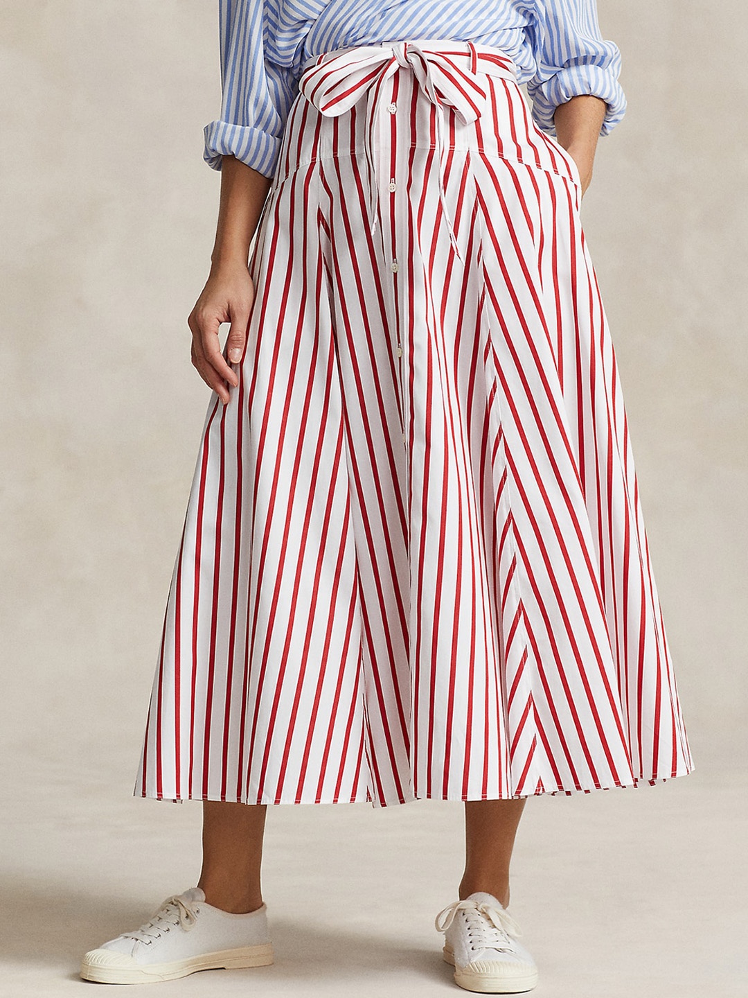 

Polo Ralph Lauren Striped Pure Cotton Maxi Skirt, Red