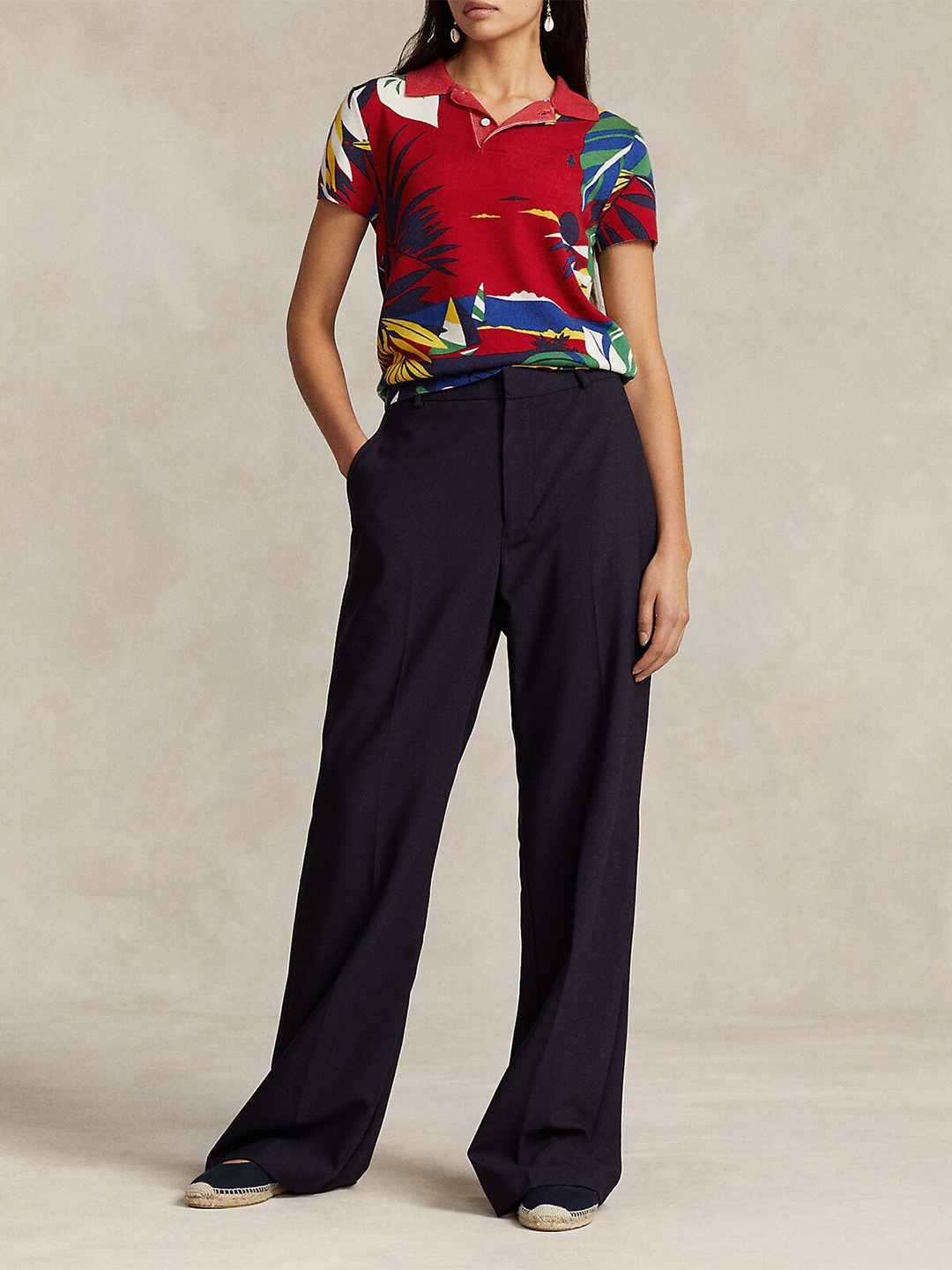 

Polo Ralph Lauren Floral Printed Polo Collar Wool T-Shirt, Red