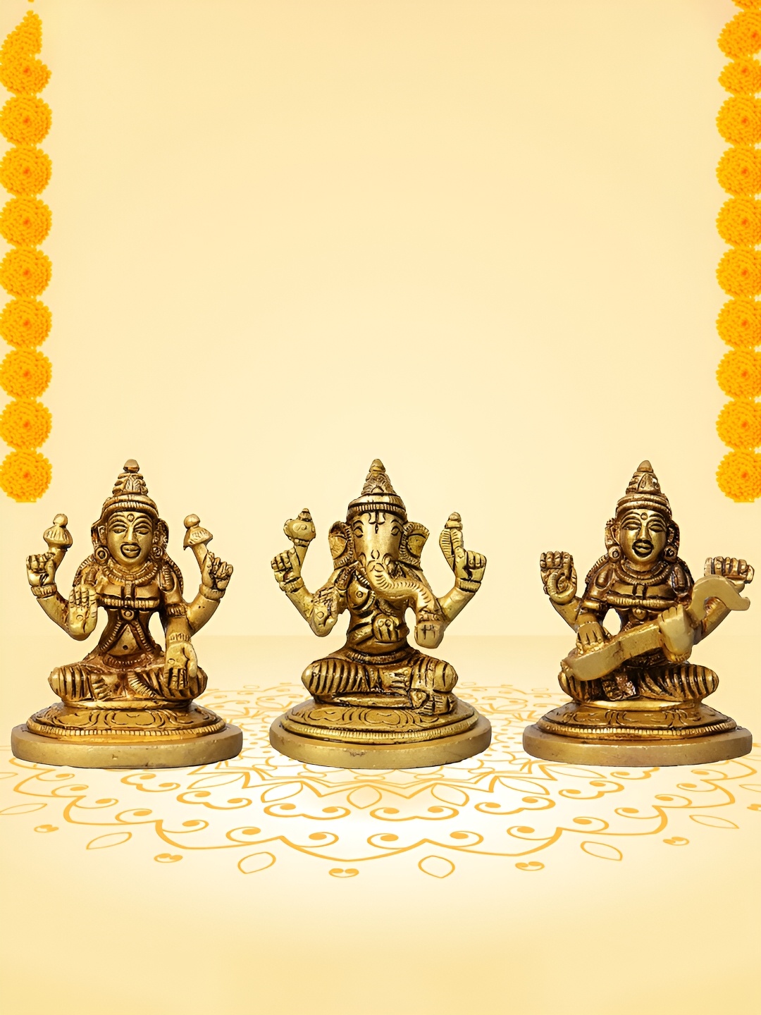 

Spillbox Gold Toned 3 Pieces Religious Brass Idol Tiny Showpieces