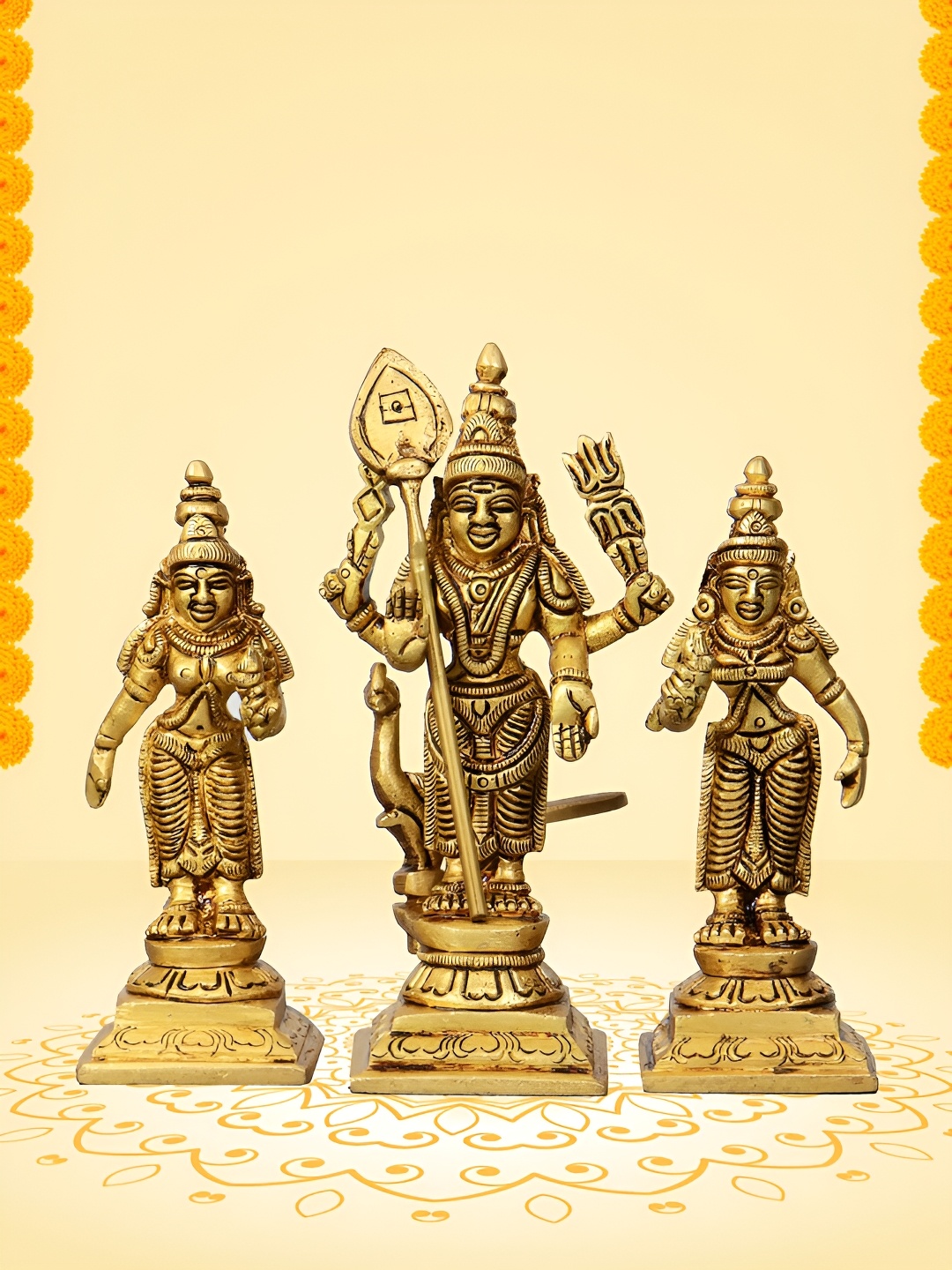

Spillbox Gold Toned 3 Pieces Religious Brass Idol Tiny Showpieces