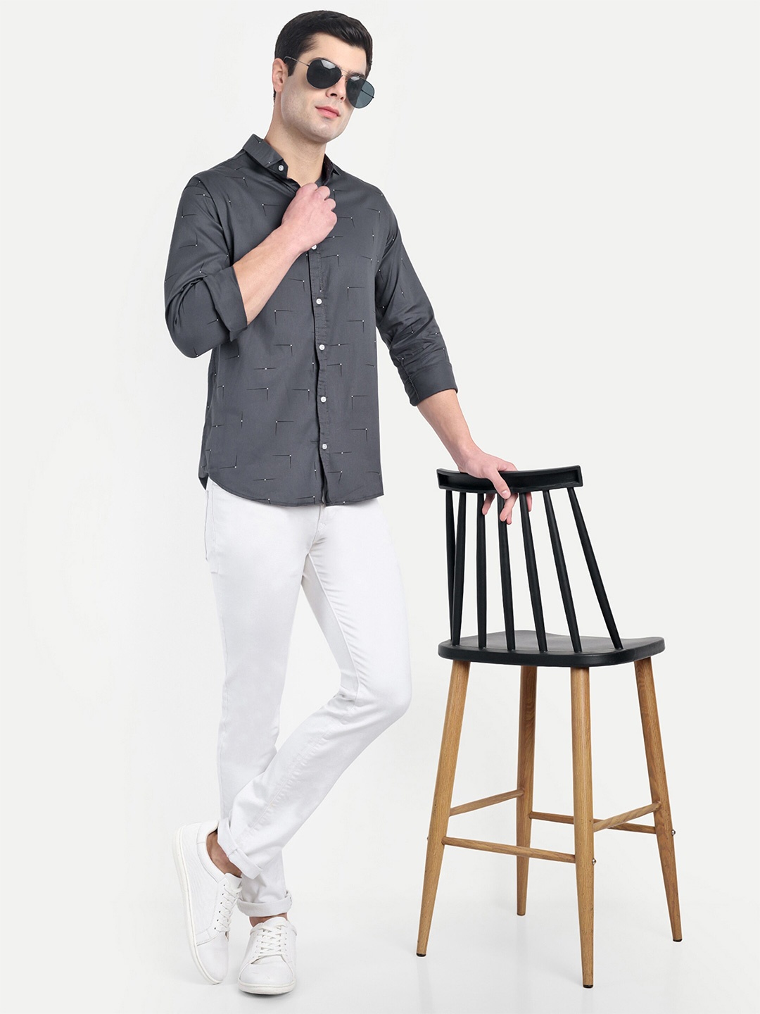 

S-LINE Classic Cotton Abstract Printed Casual Shirt, Grey