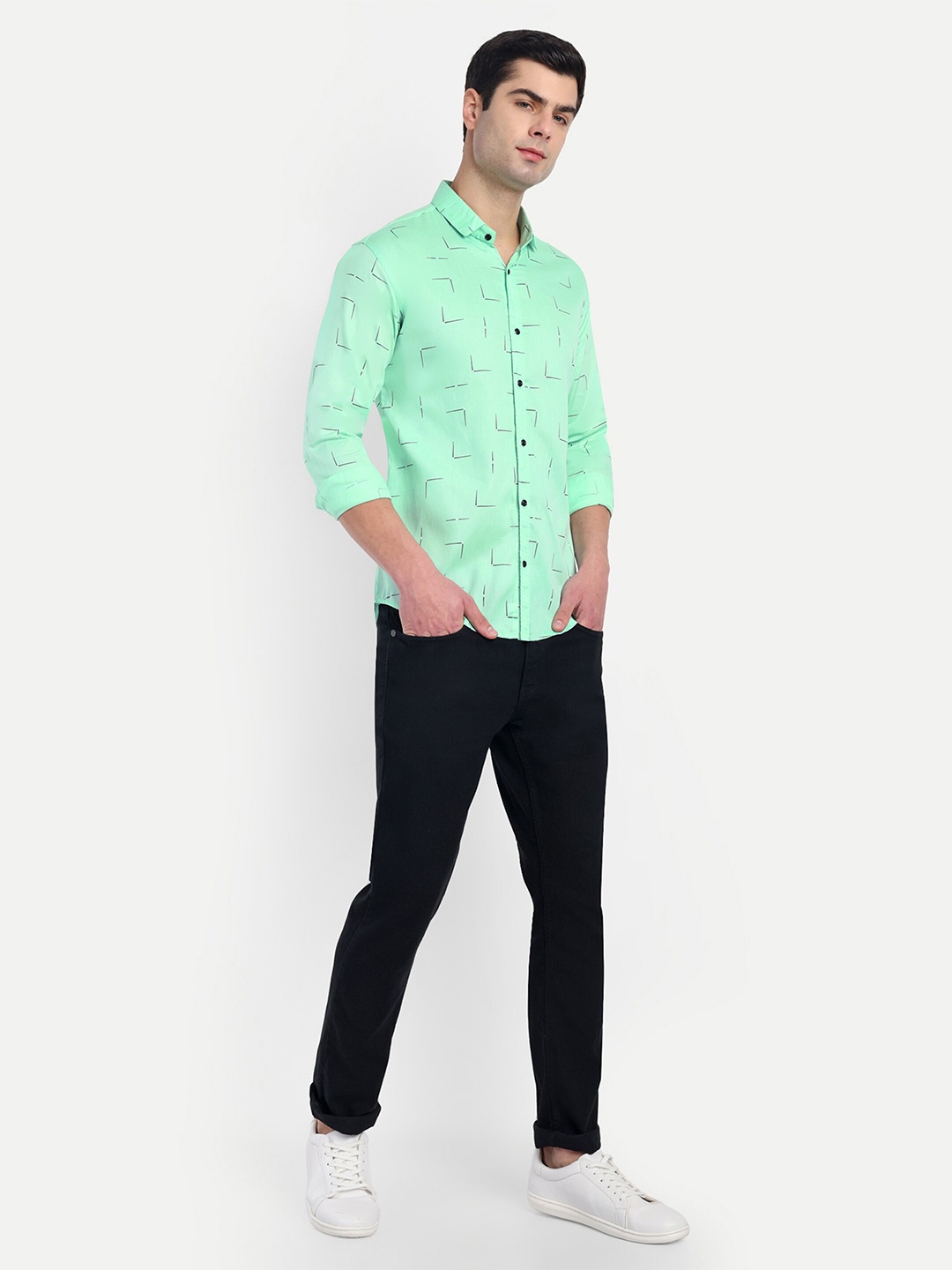 

S-LINE Classic Abstract Printed Cotton Casual Shirt, Sea green