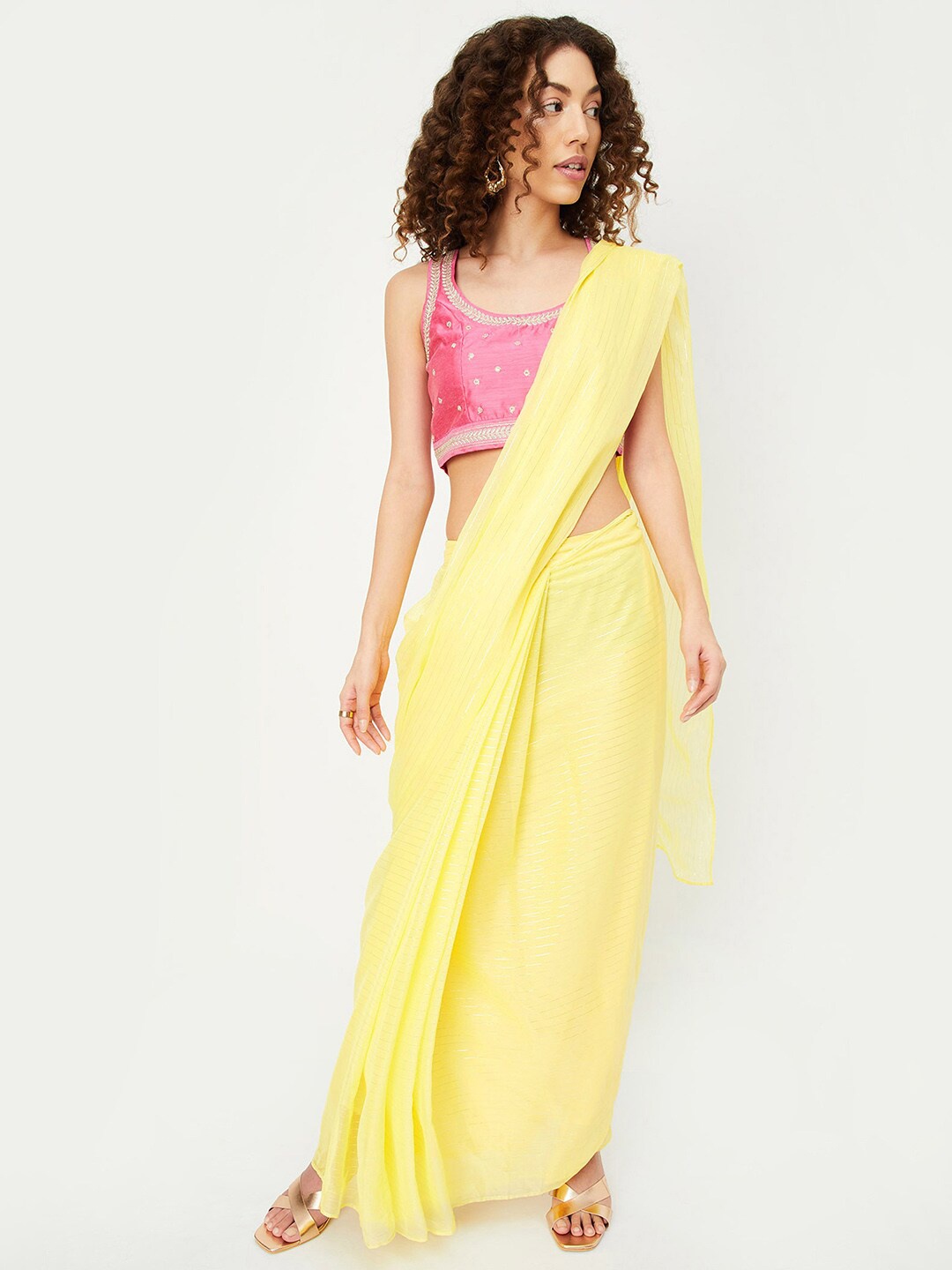 

max Striped Saree, Yellow