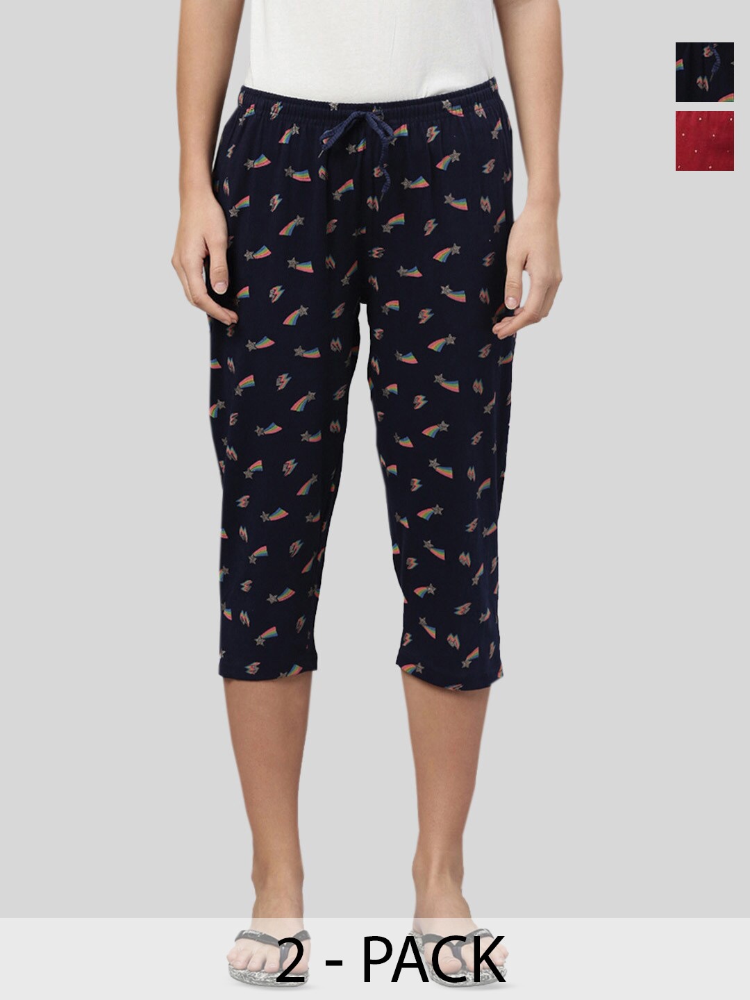 

Kryptic Women Pack of 2 Printed Cotton Capris, Maroon