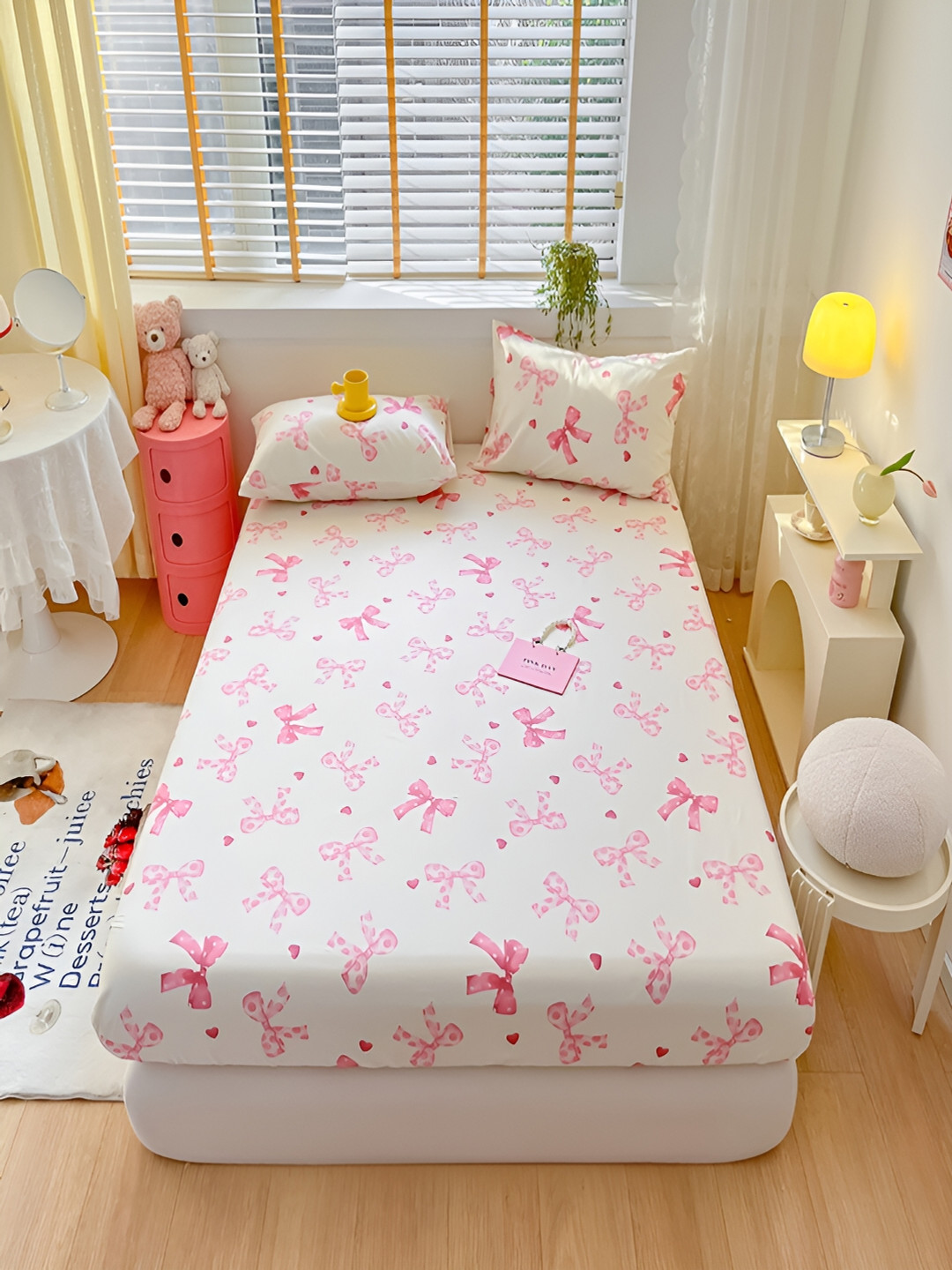 

JC HOME Pink Graphic Cotton 210 TC Fitted Single Bedsheet With 1 Pillow Cover