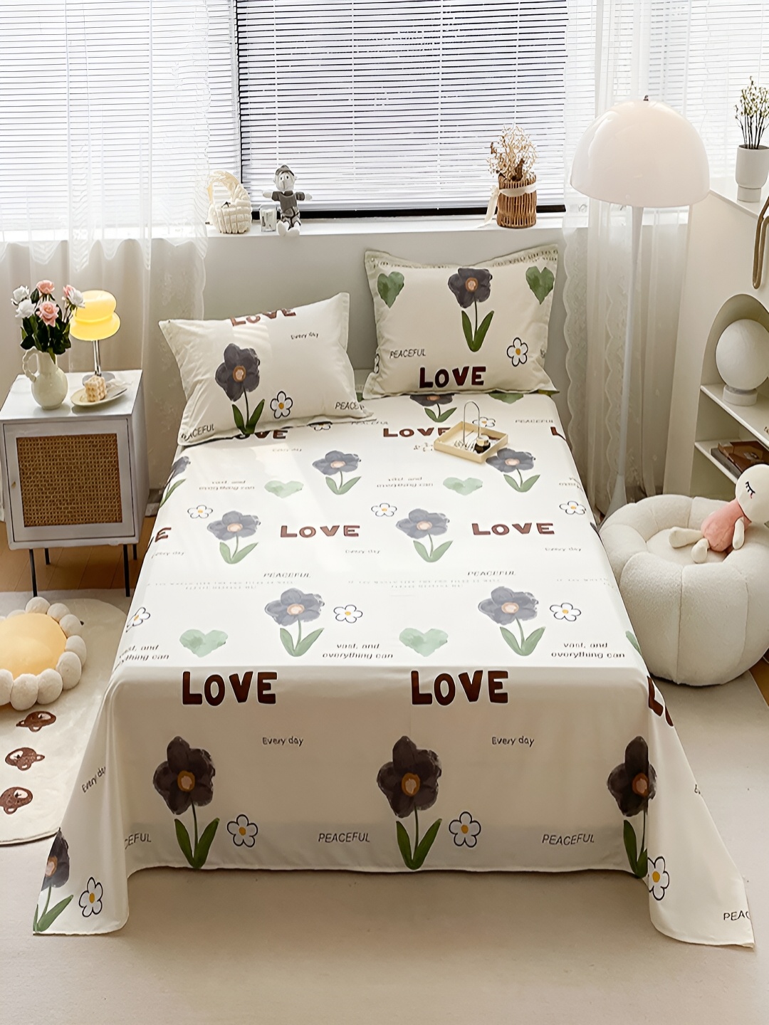 

JC HOME White & Blue Floral Cotton 200 TC Single Bedsheet With 1 Pillow Cover