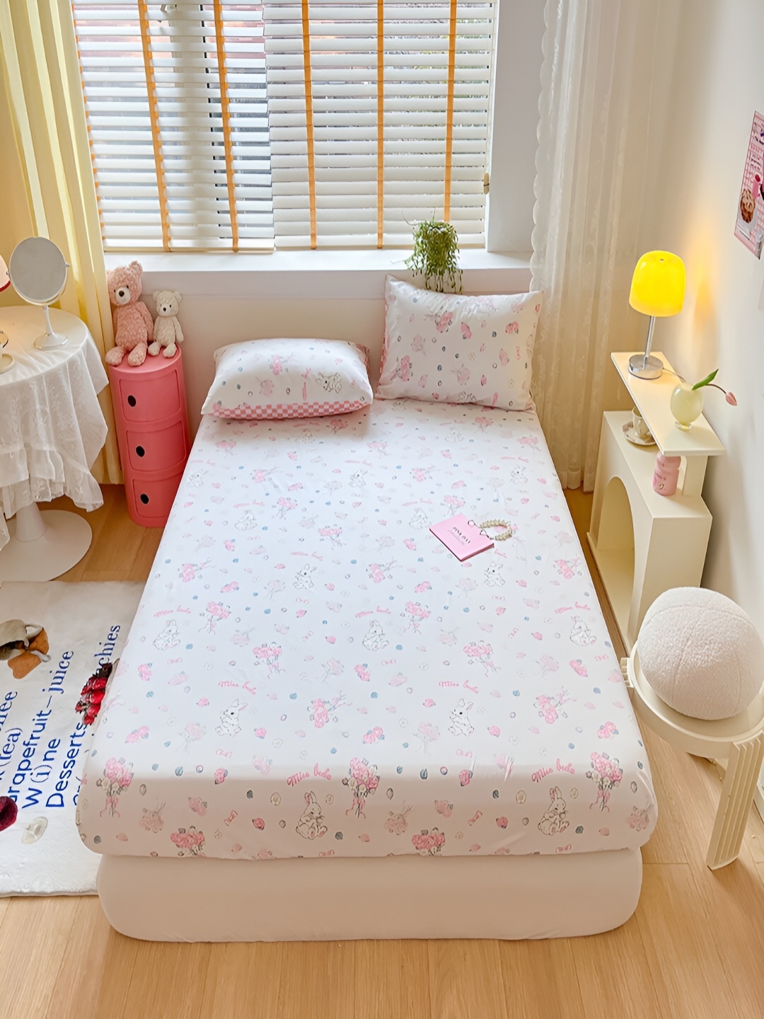 

JC HOME White & Pink Floral 210 TC Cotton Single Bedsheet with 1 Pillow Cover