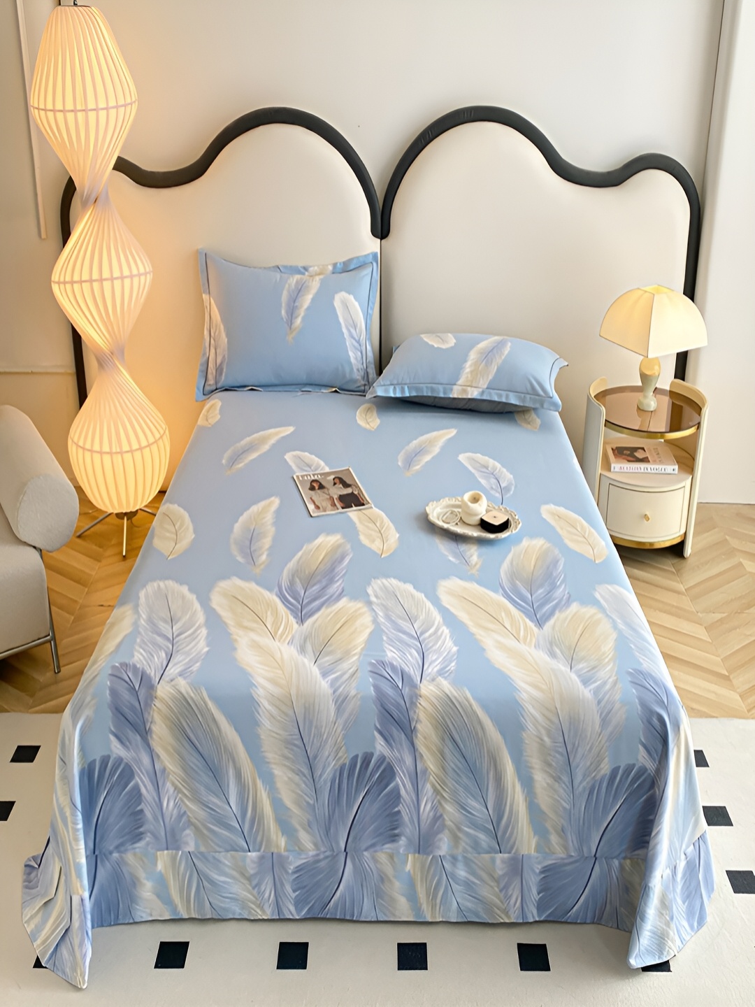 

JC HOME Blue & Beige Geometric Cotton 230 TC Queen Bedsheet With 2 Pillow Covers