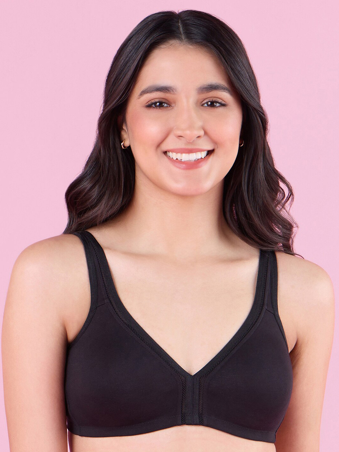 

Nykd Medium Coverage All Day Comfort Super Support Cotton Plunge Bra, Black
