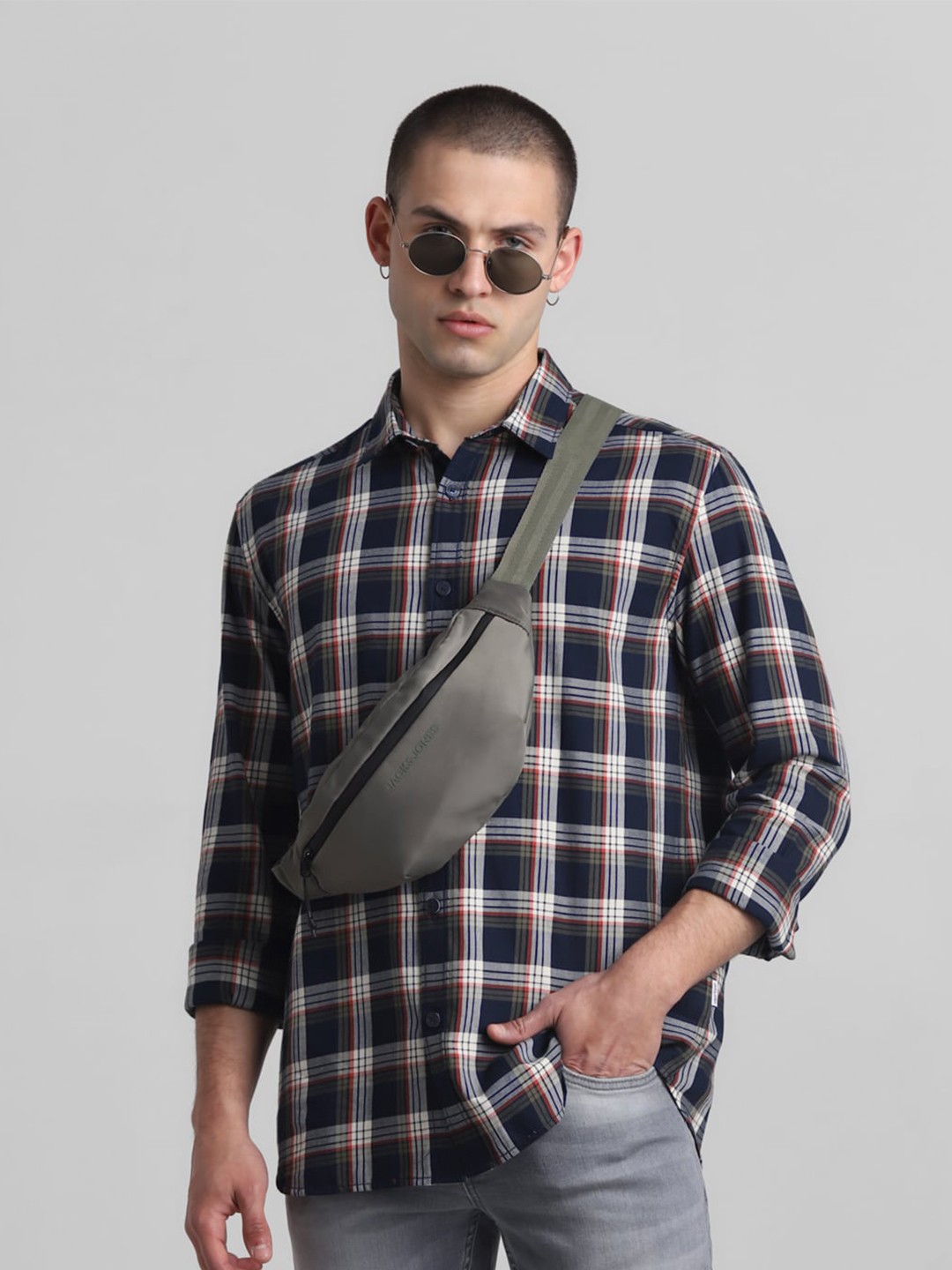 

Jack & Jones Checked Cotton Casual Shirt, Navy blue