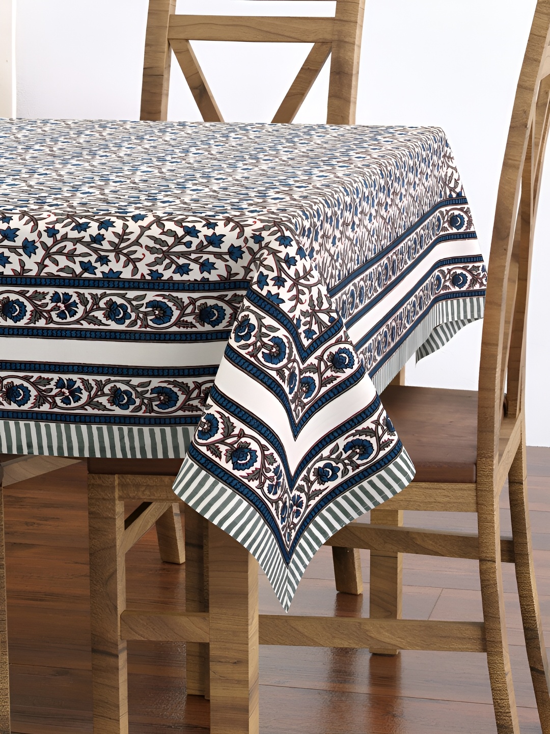 

BLOCKS OF INDIA Grey Ethnic Motifs Cotton 6 Seater Table Cover