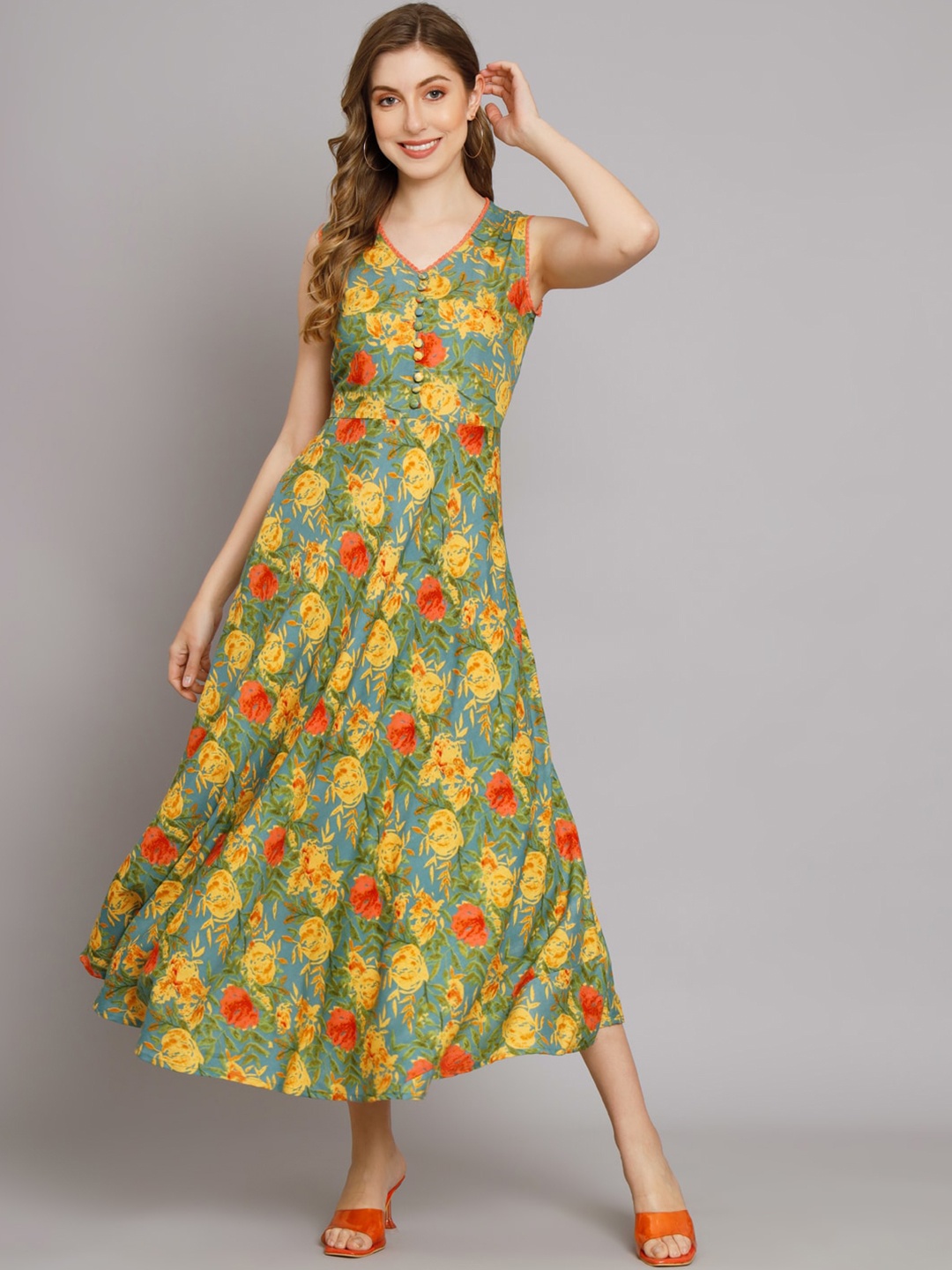 

KALINI Floral Printed Sleeveless Maxi Dress, Green