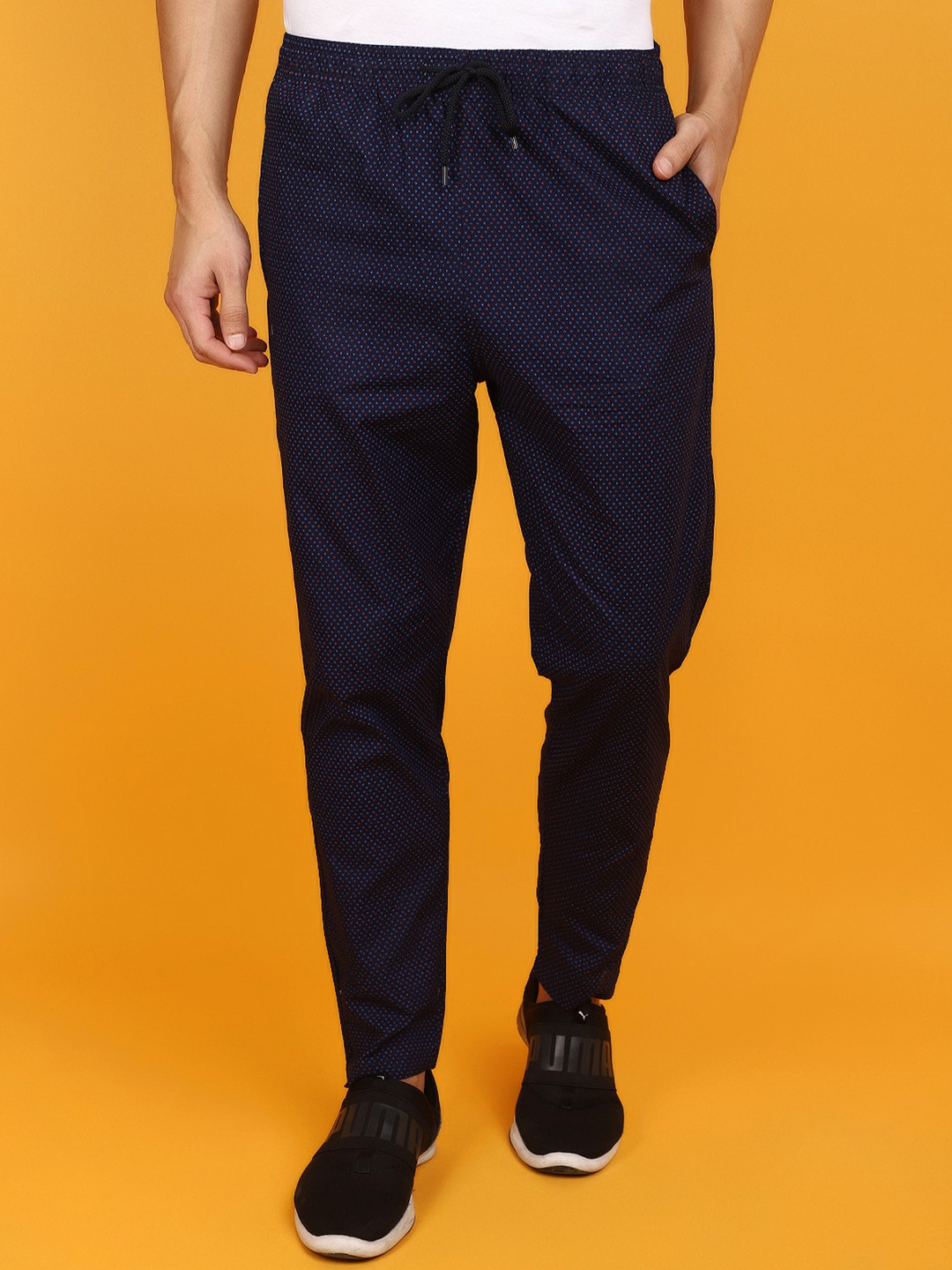 

V-Mart Men Polka Dots Printed Mid Rise Cotton Track Pants, Blue
