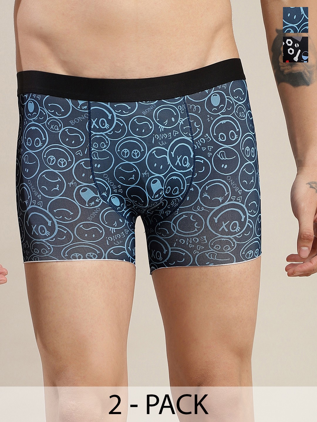 

DISPENSER Pack Of 2 Printed Comfortable Mid Rise Trunks C1-C11-DG-Printed-M, Navy blue