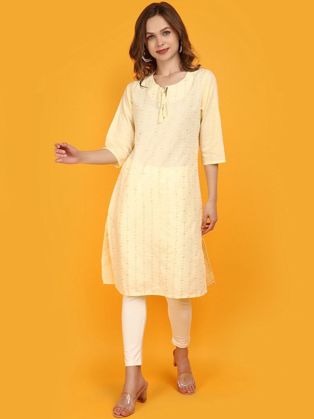 

V-Mart Embroidered Tie-Up Neck Kurta, Yellow