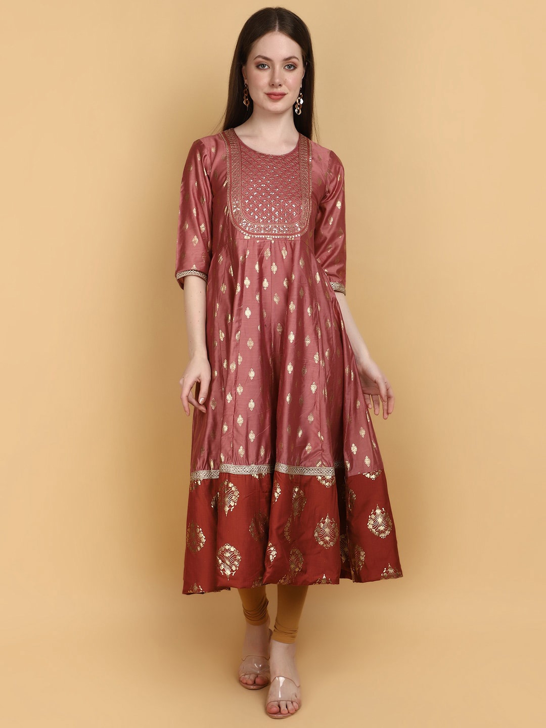 

V-Mart Women Ethnic Motifs Woven Design Cotton Anarkali Kurta, Rust