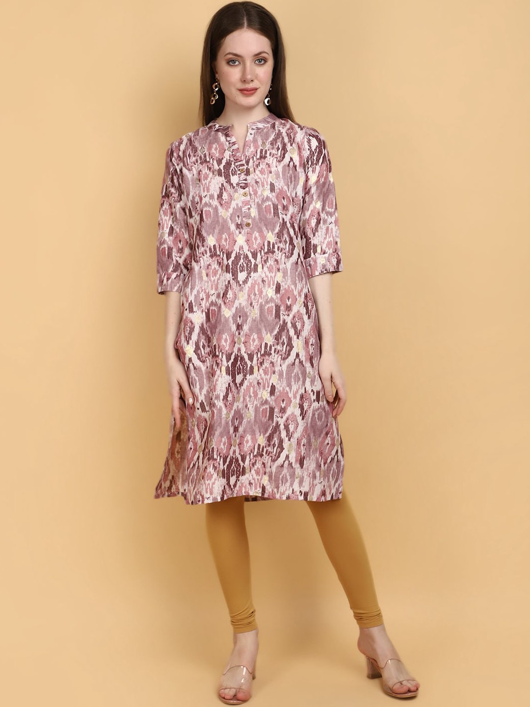 

V-Mart Abstract Printed Mandarin Collar Straight Kurta, Purple
