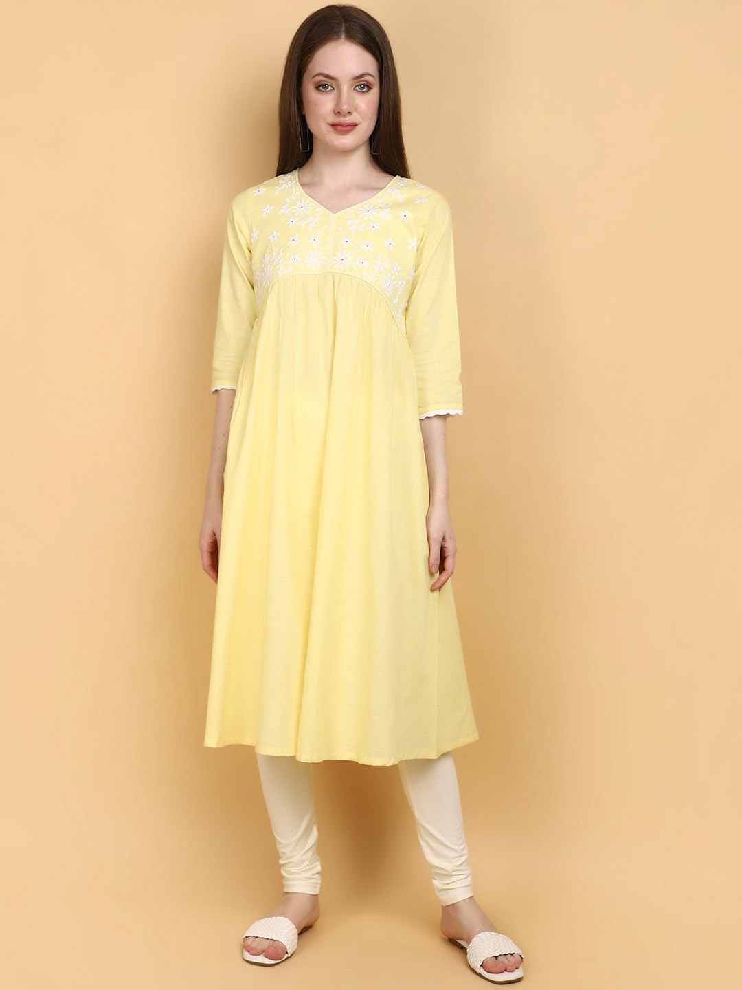

V-Mart Embroidered Chikankari Cotton Anarkali Kurta, Yellow
